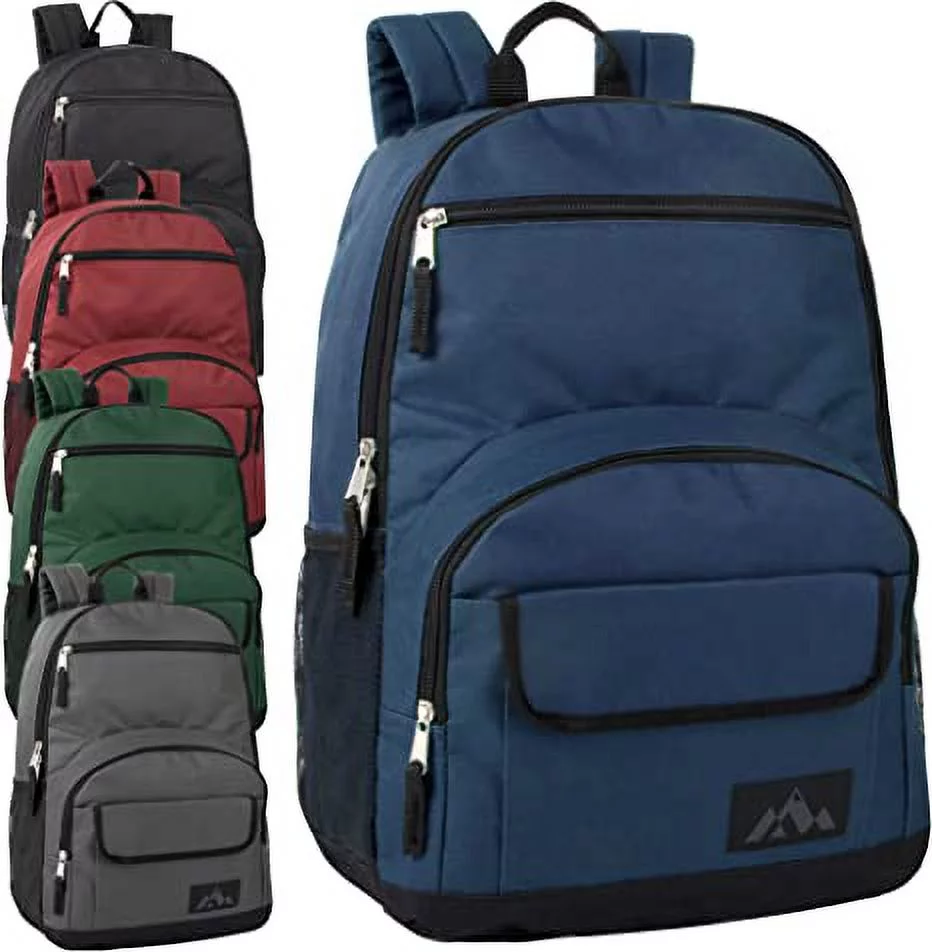 Trail maker Bulk Backpacks for Kids, Adults 24 Pack Wholesale Multipocket Backpacks for School in Bulk with Padded Straps (Boys Color Pack)