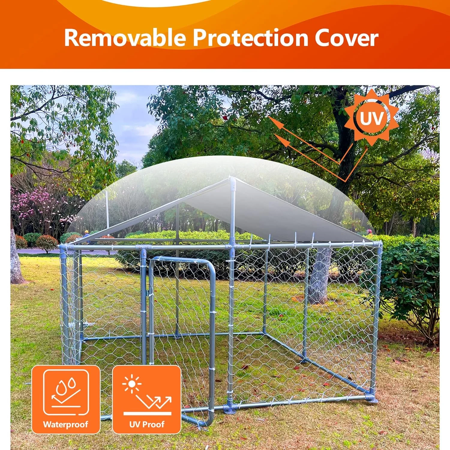 Aixvx 7.5'x7.5'x5.3' Outdoor Dog Kennel Heavy Duty Outdoor Fence Dog Run, Anti-Rust Dog Cage with Waterproof UV-Resistant Cover and Updated Secure Lock