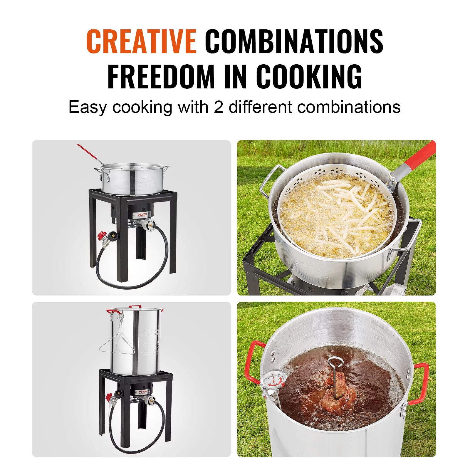 SKYSHALO Turkey Fryer Kit, 2-in-1 30QT Aluminum Turkey Deep Fryer & 10QT Fish Fryer Kit w/Baskets & Stand, 54000 BTU Burner Propane Gas Boiler, Thermometer, Marinade Injector for Outdoor Cooking