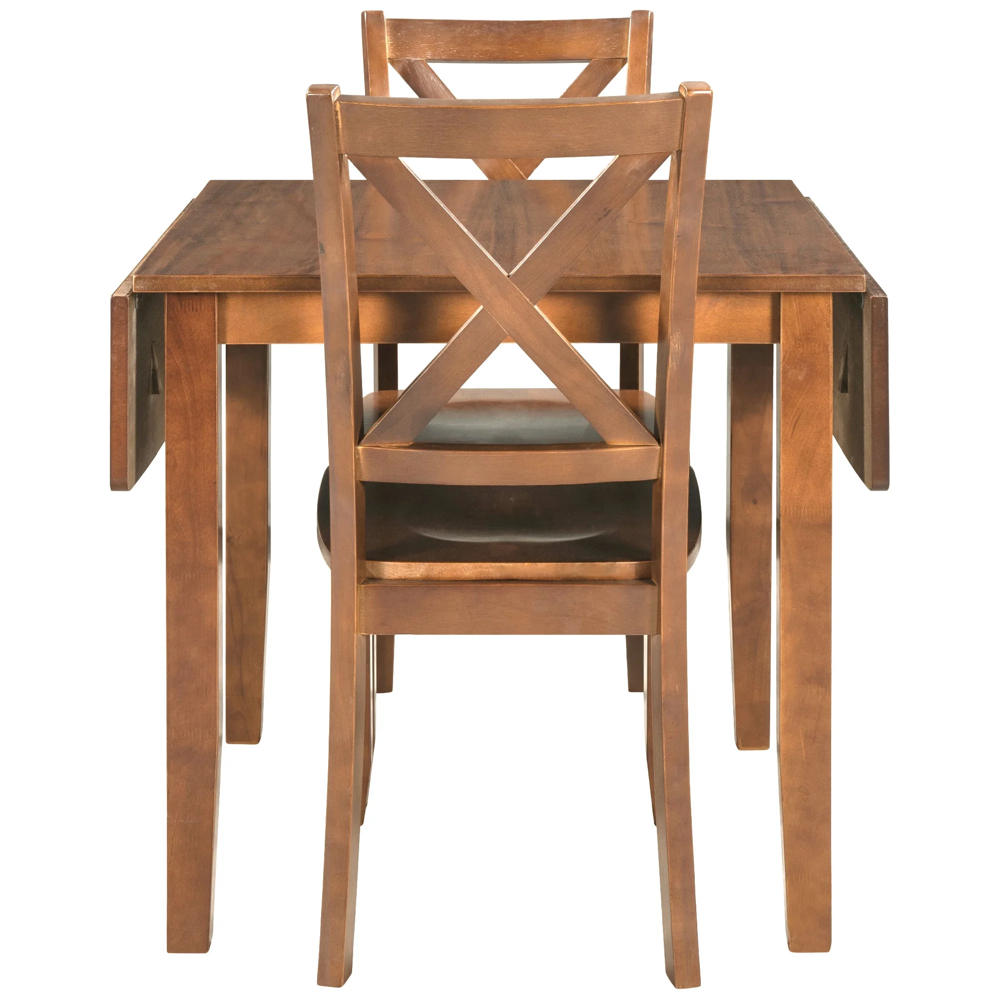 PAPROOS 3 Piece Wood Dining Table Set with Drop Leaf and 2 X-back Chairs, Modern Dining Room Table and Chairs Set for Small Space, Brown