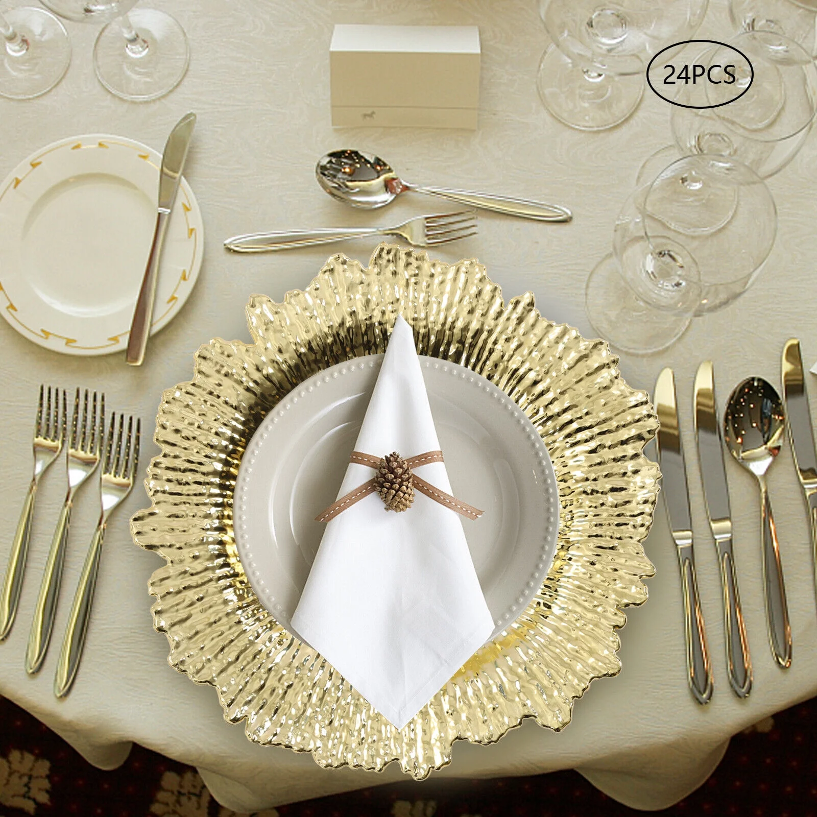 ZhdnBhnos 24 Pack Charger Plates 13'' Banquet Party Dinner Tableware Decor Coral Reef Texture Plastic Dishes Plate Chargers
