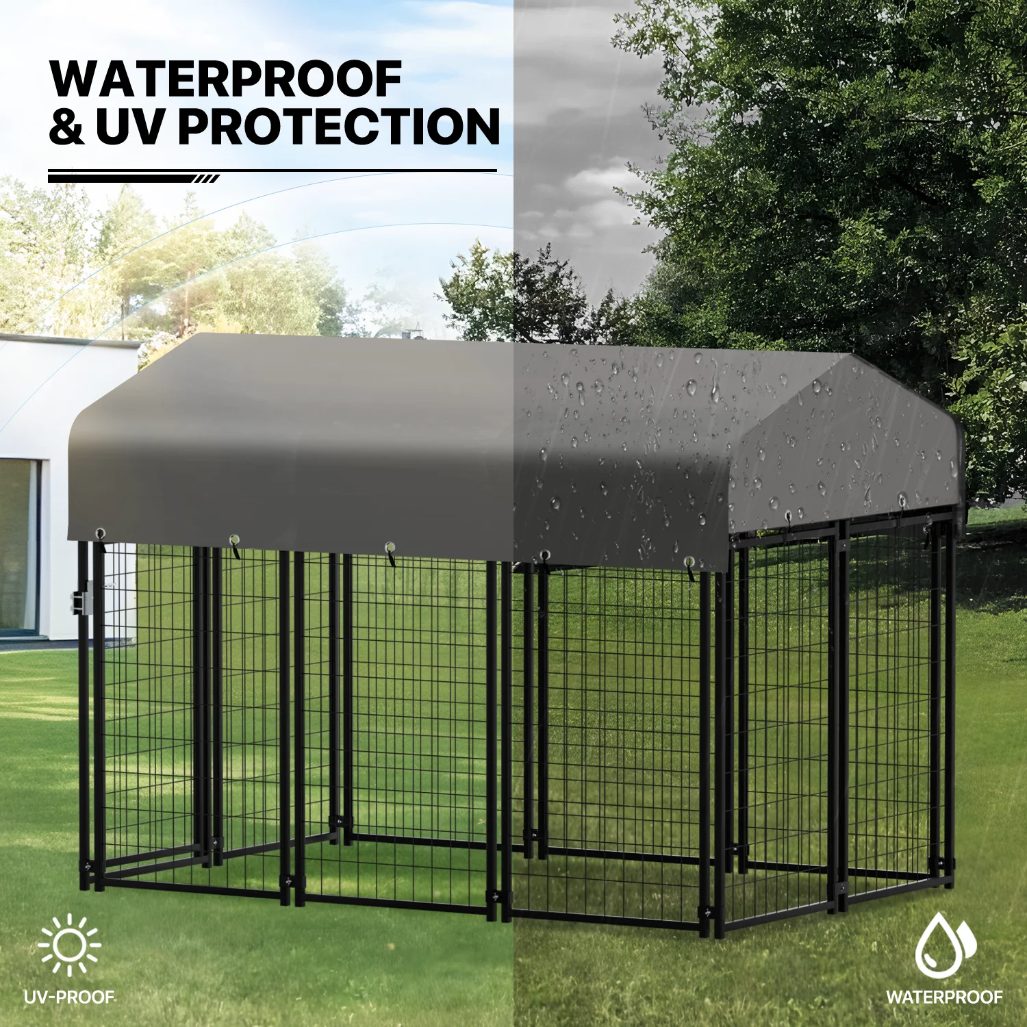MoNiBloom 4ft x 6.25ft x 4.50ft Heavy Duty Outdoor Dog Kennel with Waterproof Canopy, 10 Panels Expandable Dog Playpen with Latch, Dog Pen House Backyard Shelter