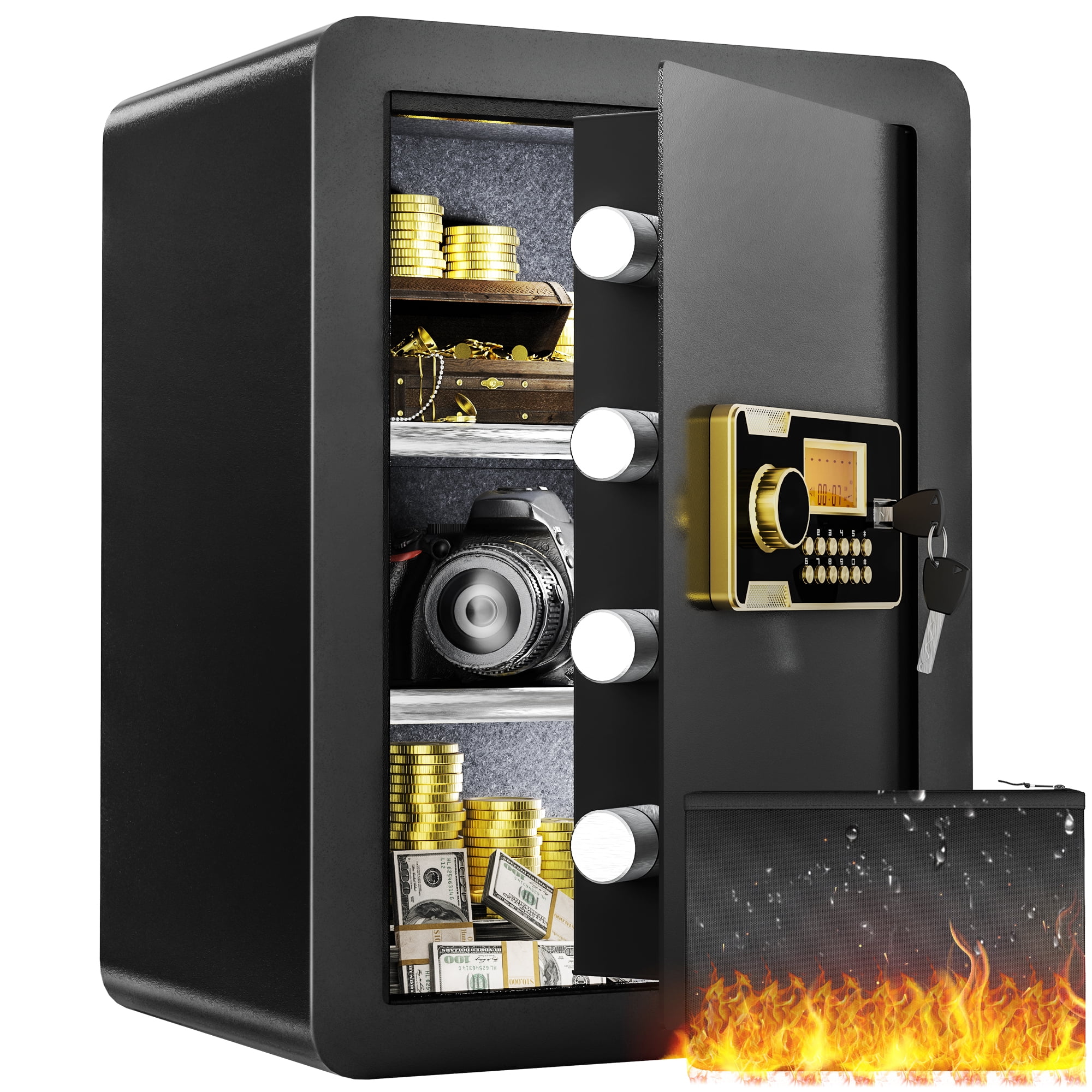 Dextrus Security Safe Box, 2.5 CU.FT Safe Box with Digital Keypad,Fireproof Bag and Adjustable Shelf for Storing Cash, Jewelry, Pistols, Documents in Home & Office & Hotel,15.75