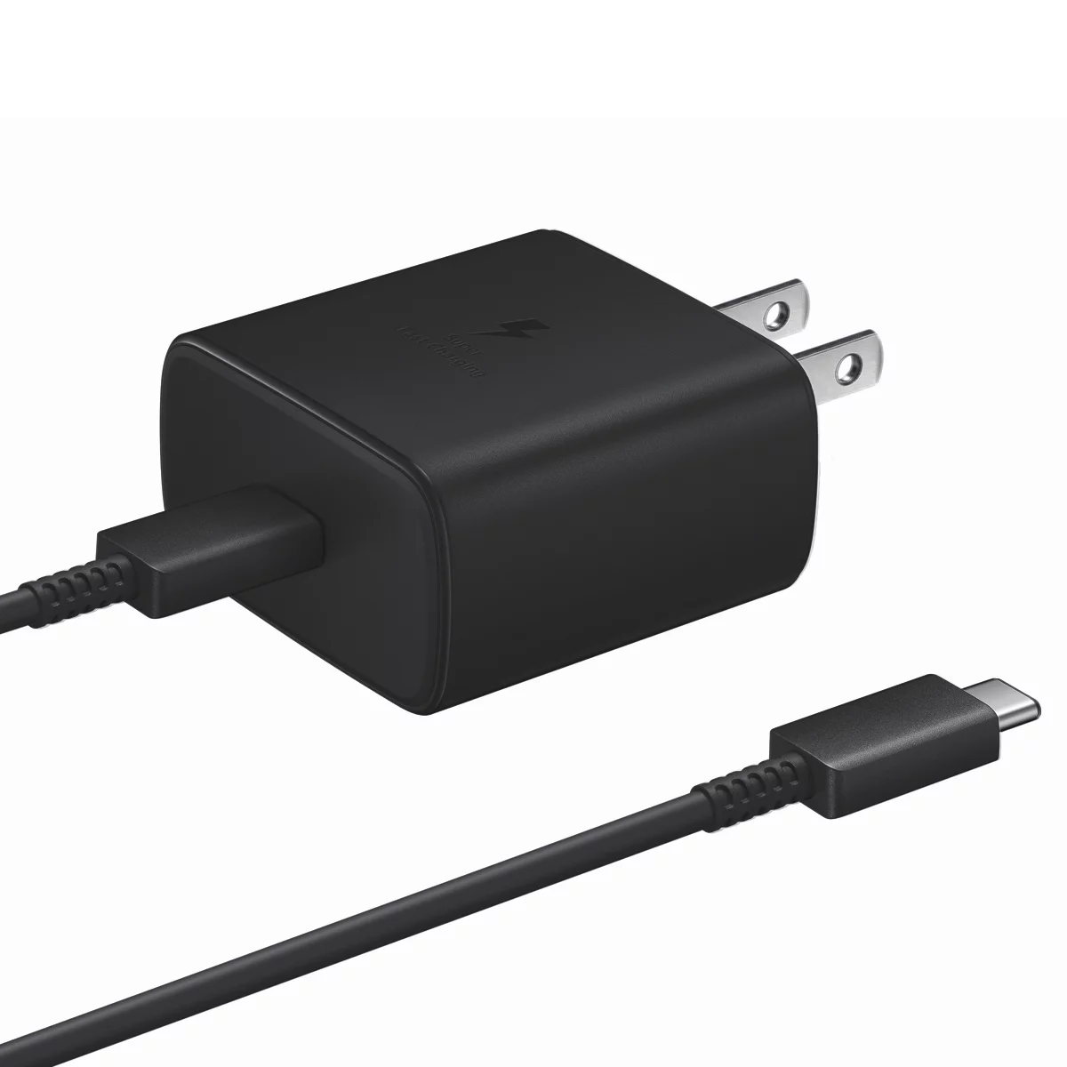 Original Samsung 45W Super Fast Charger And USB C Cable Compatible with Galaxy Tab S6 S7 S8 - Samsung wall charger with 45 Watt Super fast charge capability + USB-C to USB-C Cable, 3FT Black