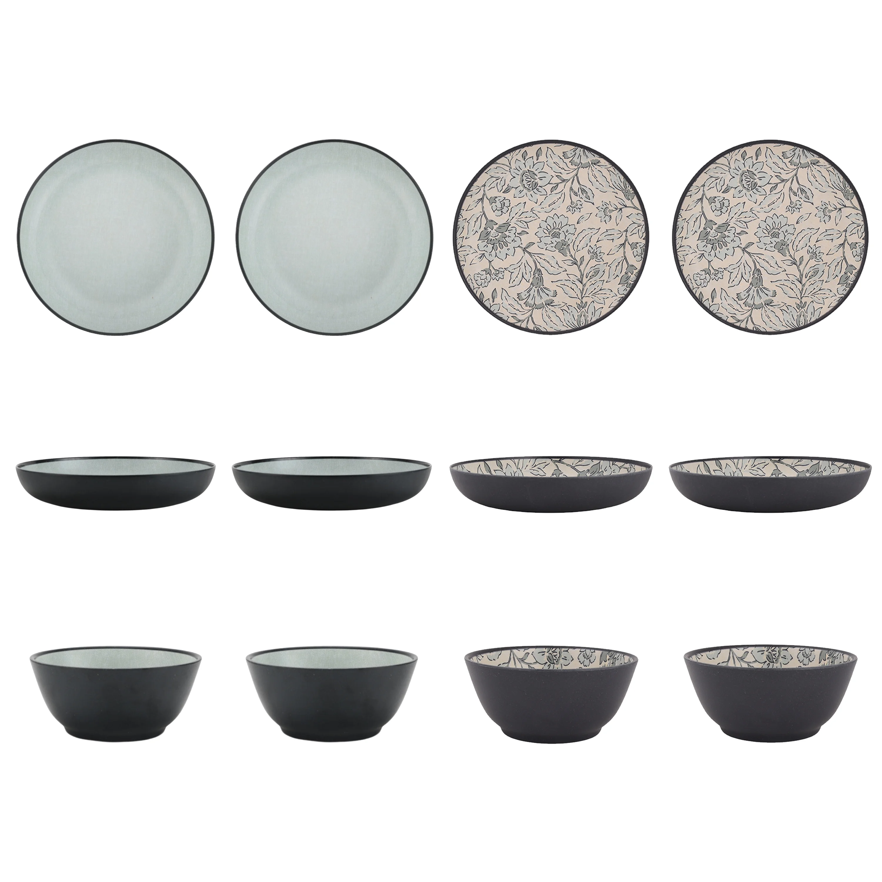 Better Homes & Garden 12-Pack Bamboo Melamine Dinnerware Set, Botanical and Linen Print