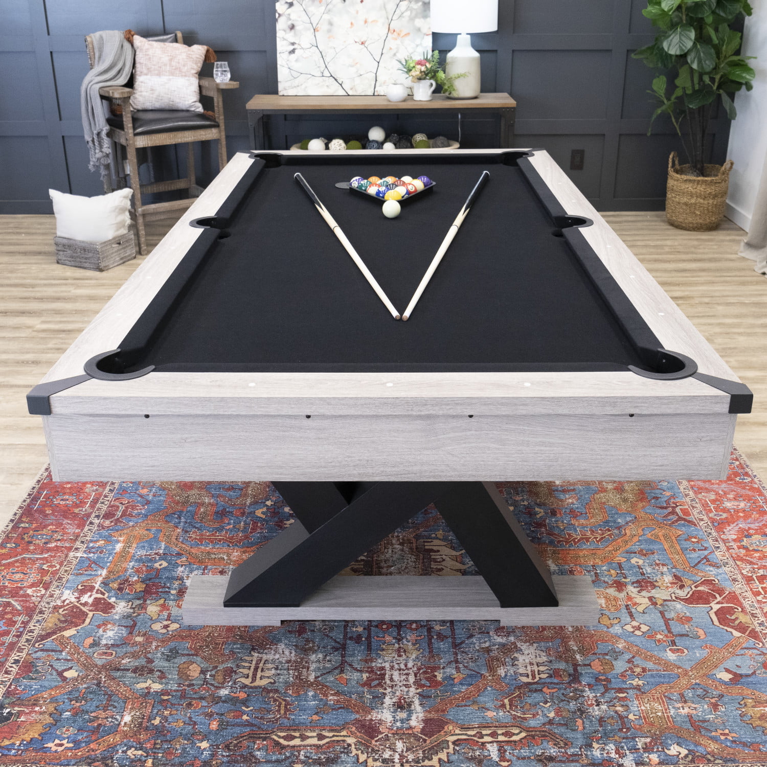 American Legend Kirkwood 90” Billiard Table with Rustic Finish, K-Shaped Legs and Black Cloth