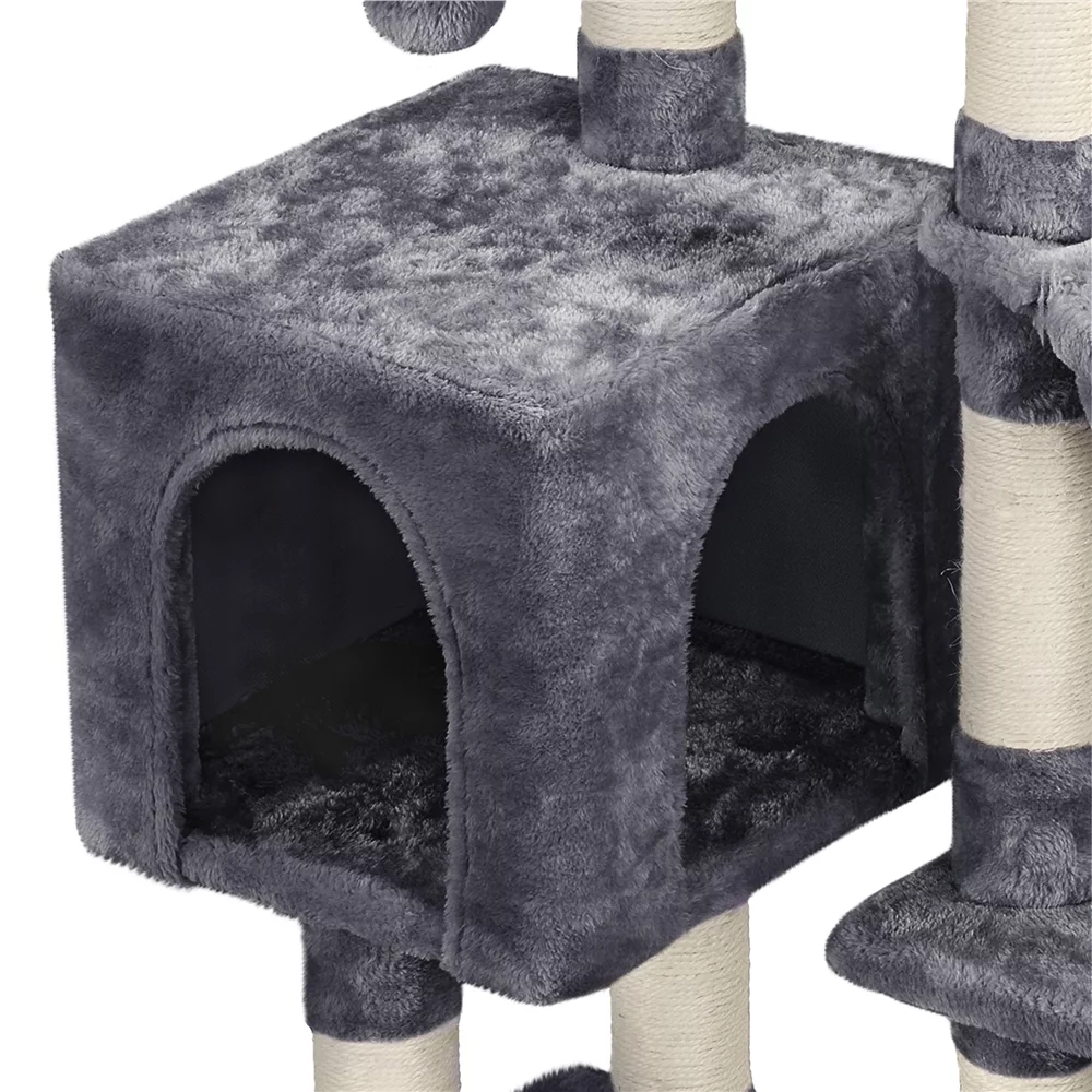 Easyfashion 4-Level Plush Cat Tree Cat Pet Scratching Stand with Condo, Dark Gray