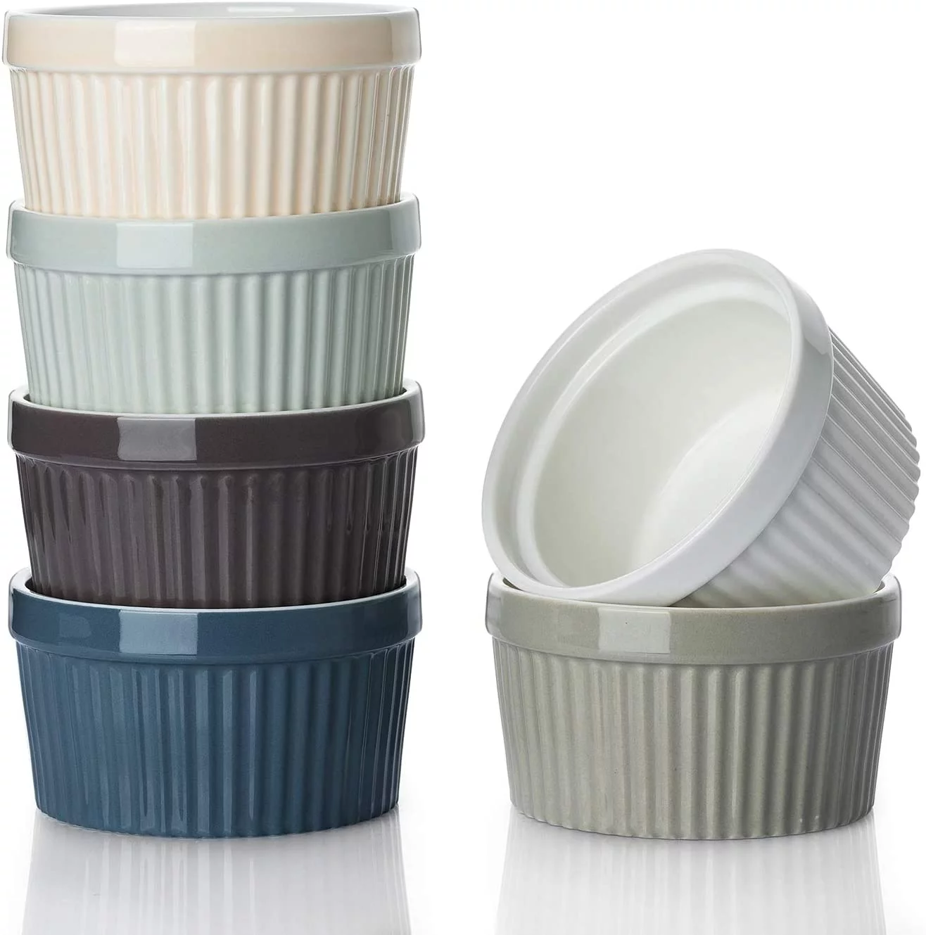 DOWAN Ramekins 8 oz Oven Safe - Creme Brulee Ramekins for Baking, Porcelain Ramekins Oven Safe, Souffle Ramekins Bowls, Set of 6, Christmas Gifts