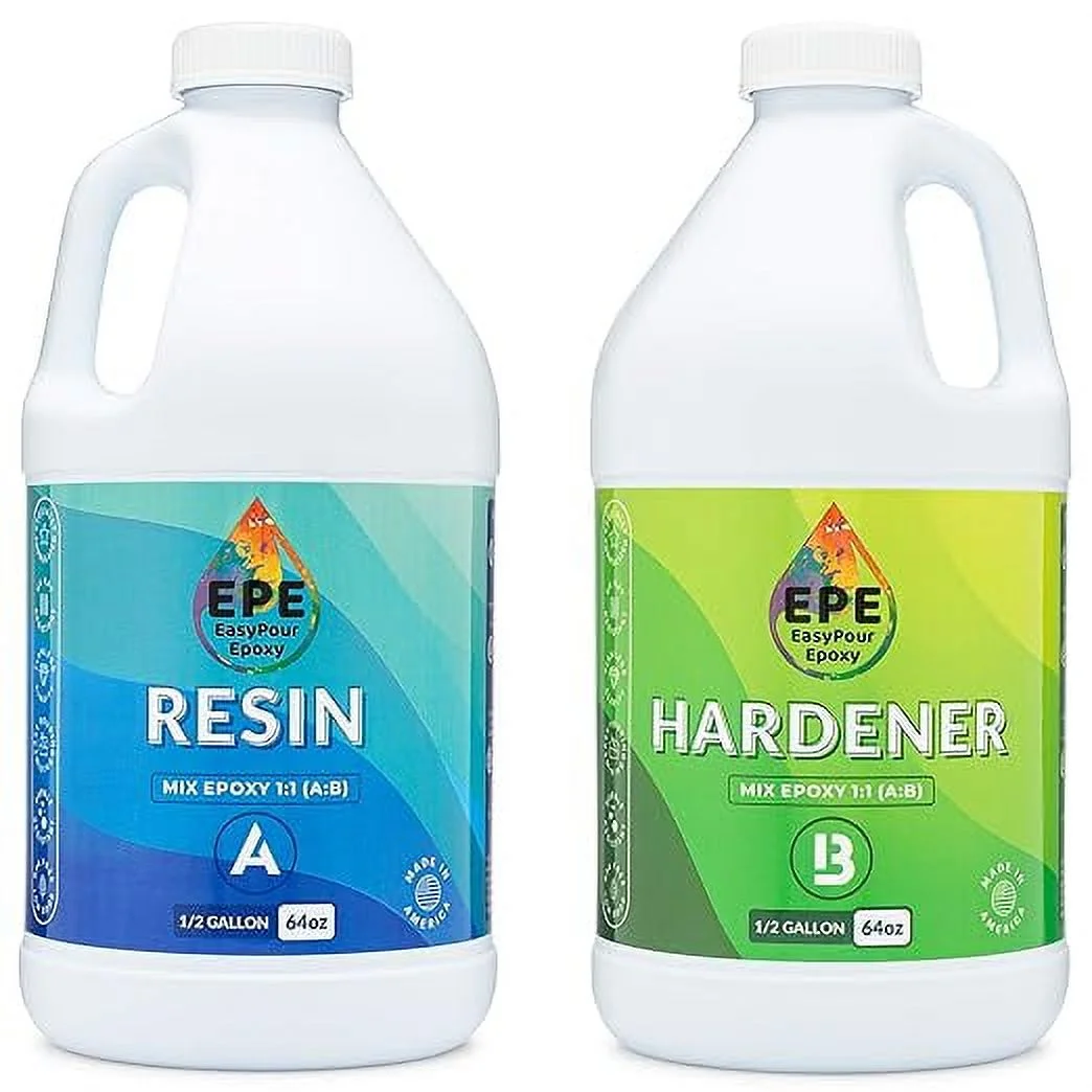 EPE EasyPour Epoxy 2 Gallon Kit - Crystal Clear High Gloss Resin and Hardener, 2 Mixing Cups, Silicone Spatula, Plastic Spreader - Wood Tabletops, Epoxy Countertop Resin, Epoxy Casting and Art Work