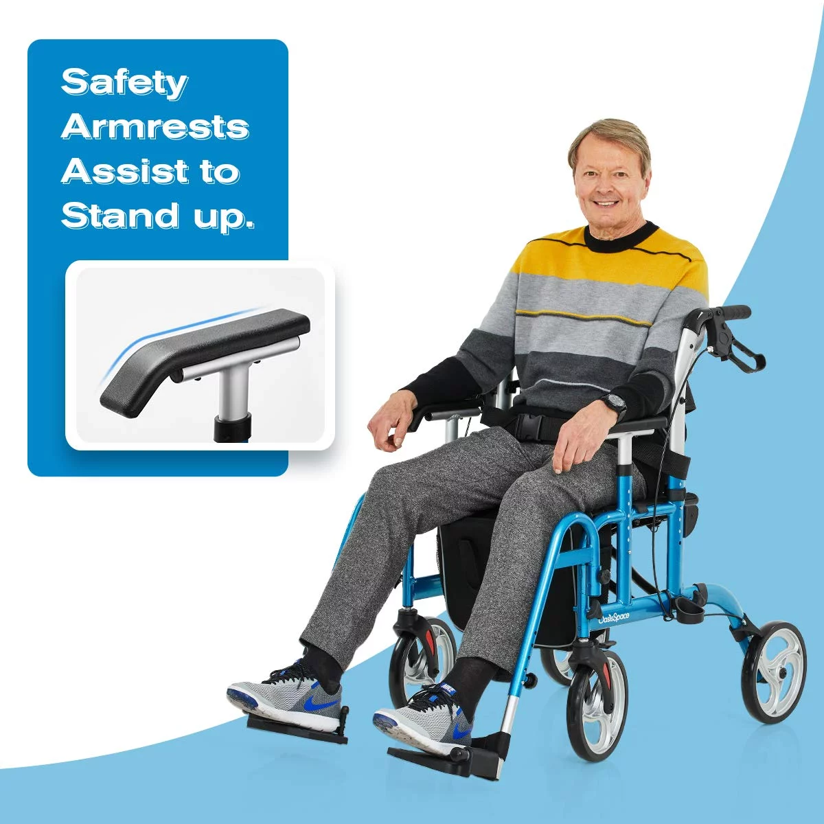 OasisSpace 2 in 1 Rollator Walker with Footrest - Transport Walker Chair with 10 inch Wheels, Walker with Cup Holder for Adult