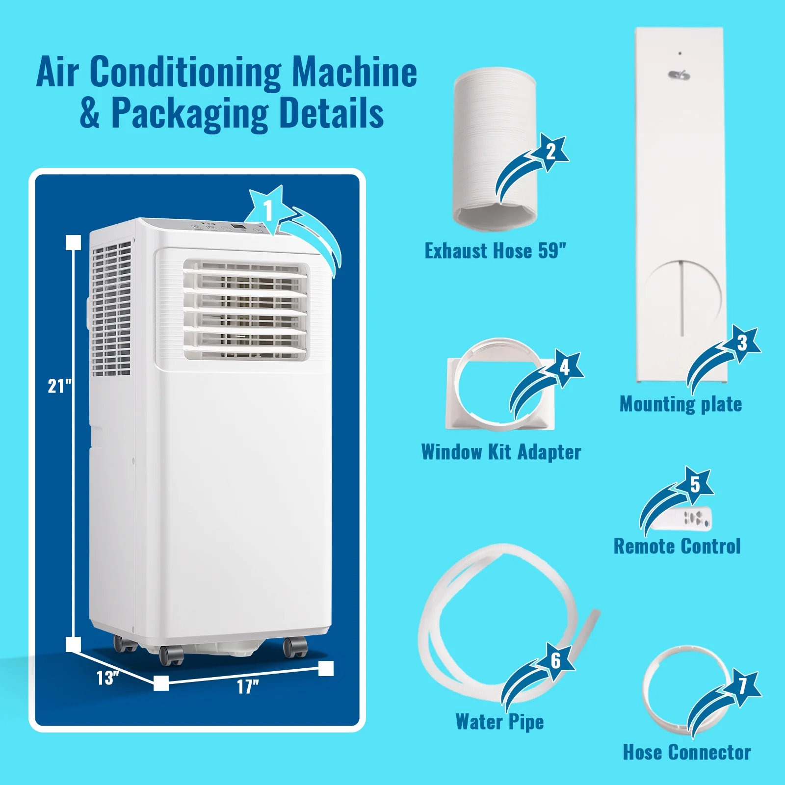 WANAI Compact Air Conditioner 8000 BTU AC Unit Dehumidifier Fan 3-in-1, Room Up to 250 Sq.ft White