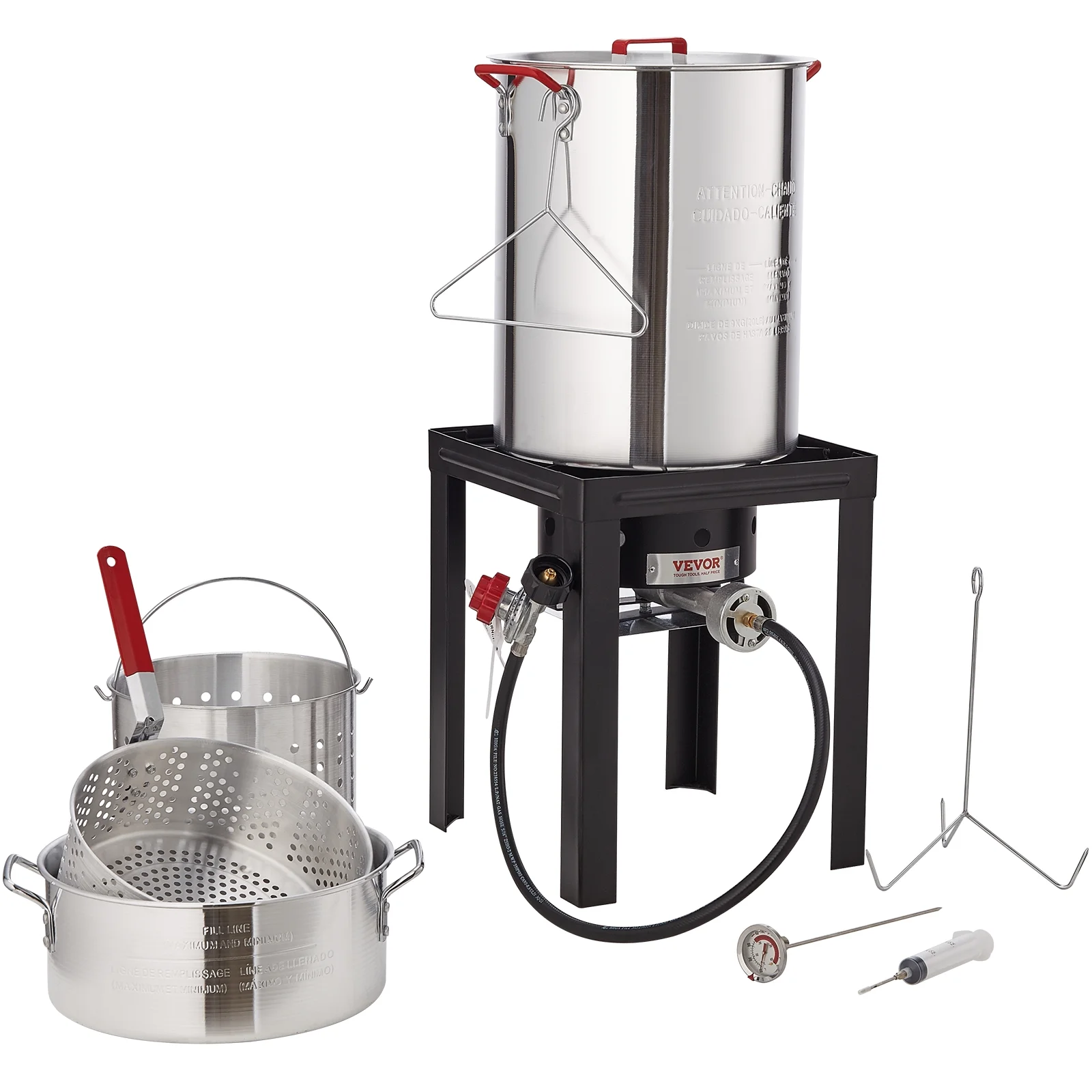 SKYSHALO Turkey Fryer Kit, 2-in-1 30QT Aluminum Turkey Deep Fryer & 10QT Fish Fryer Kit w/Baskets & Stand, 54000 BTU Burner Propane Gas Boiler, Thermometer, Marinade Injector for Outdoor Cooking