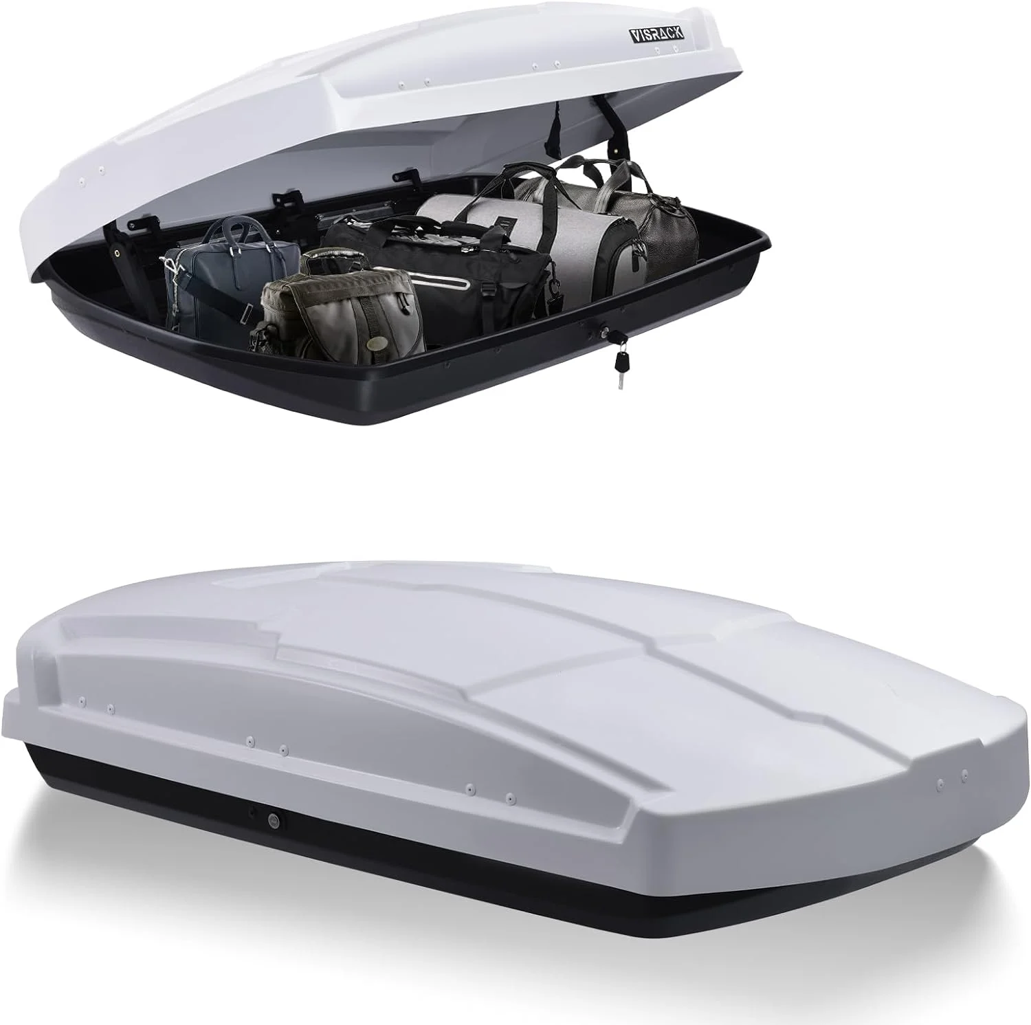 Hard Shell Roof Cargo Box Carrier with Security Keys,Heavy Duty Waterproof Rooftop Storage Box with Car Trunk Organize,58.3 (L) x35.4 (W) x13(H) Inches,15.5 Cubic Feet,Dual Side Opening,White