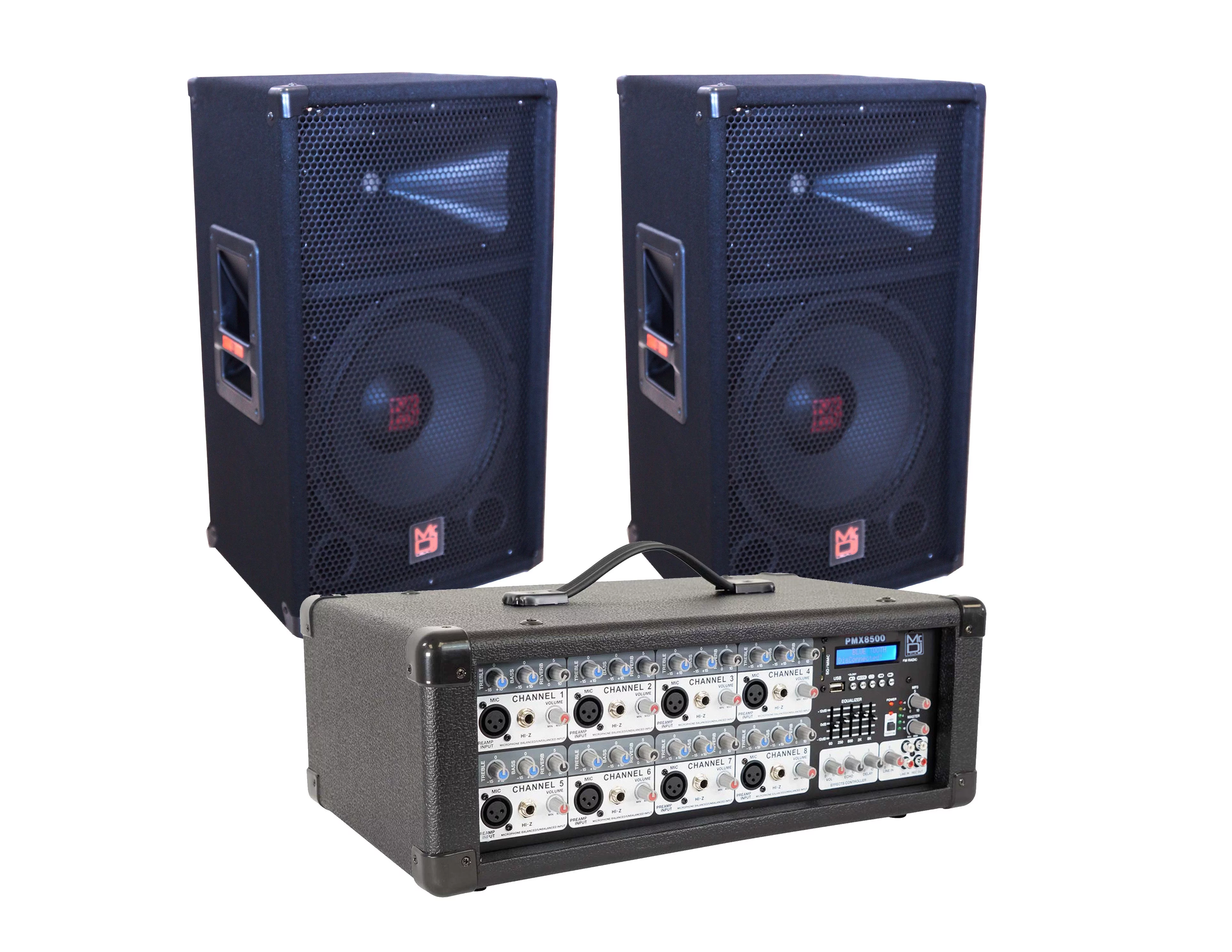 MR DJ PMX8500 3000 Watts Powered 8 Channel Mixer with Bluetooth + 2 15