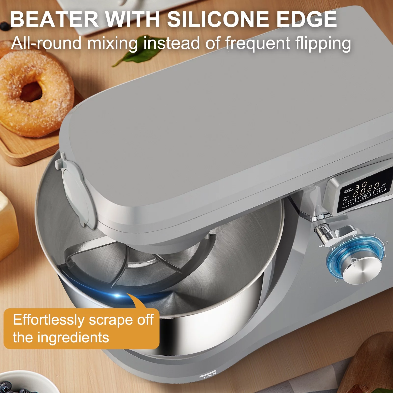 BENTISM 660W Stand Mixer 7.4Qt 6-Speed Tilt-Head Dough Mixer with Grinder Juicer