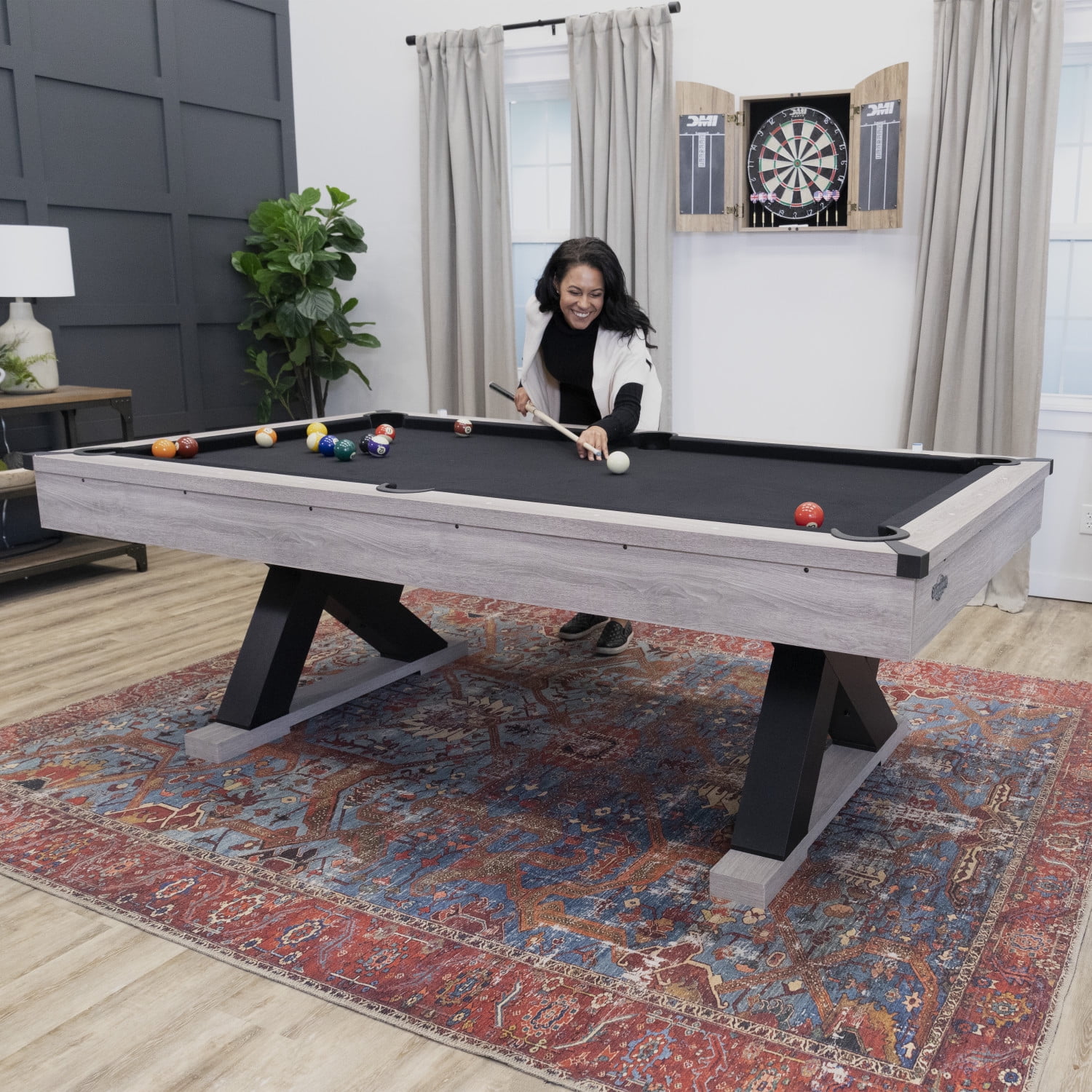 American Legend Kirkwood 90” Billiard Table with Rustic Finish, K-Shaped Legs and Black Cloth