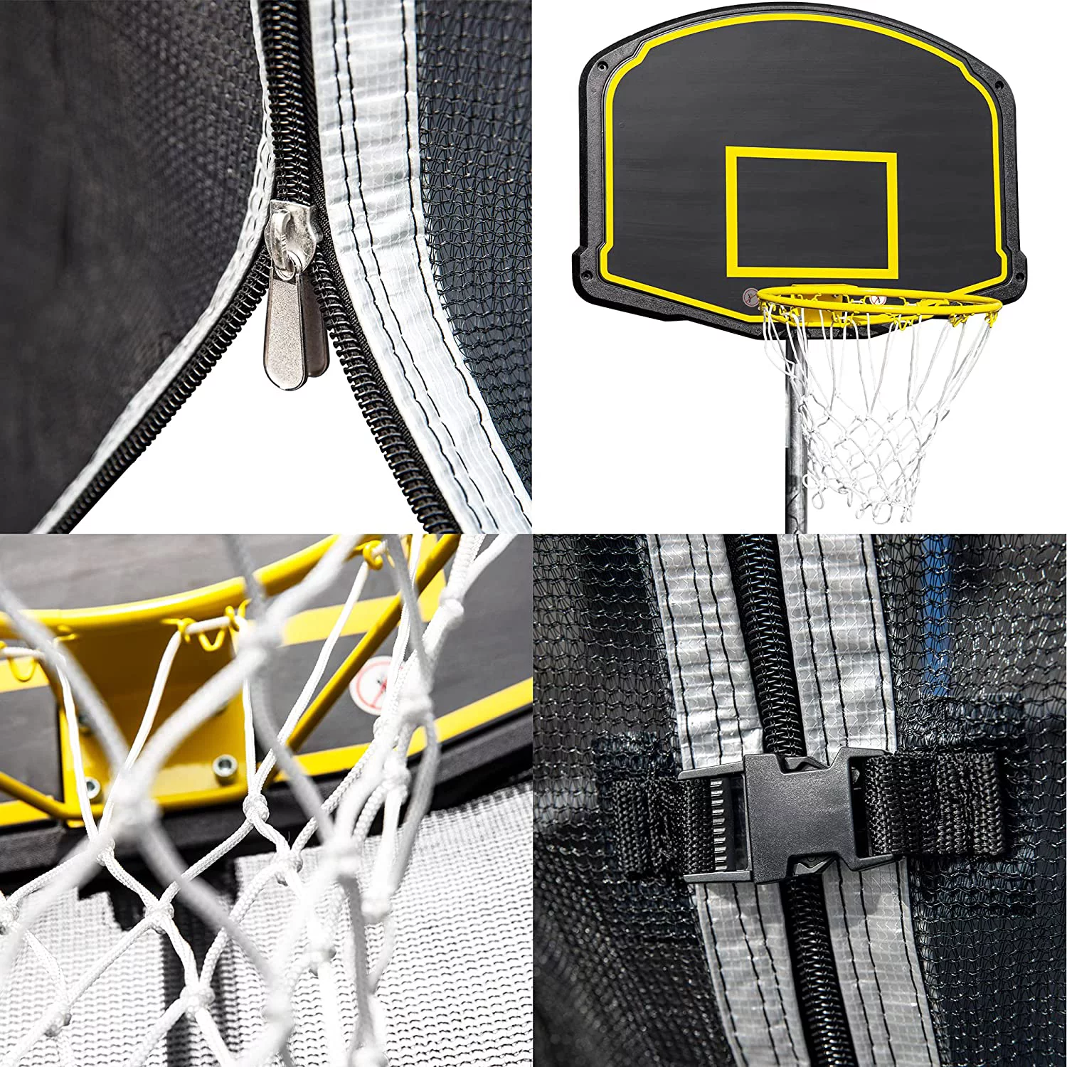 MOBICIA 1000LBS Tranpoline for Adults and Kids, 16FT Large Tranpoline with Safety Enclosure Net, Basketball Hoop and Ladder, Spring Pad Mat, Capacity for 6-8 Kids  Gray