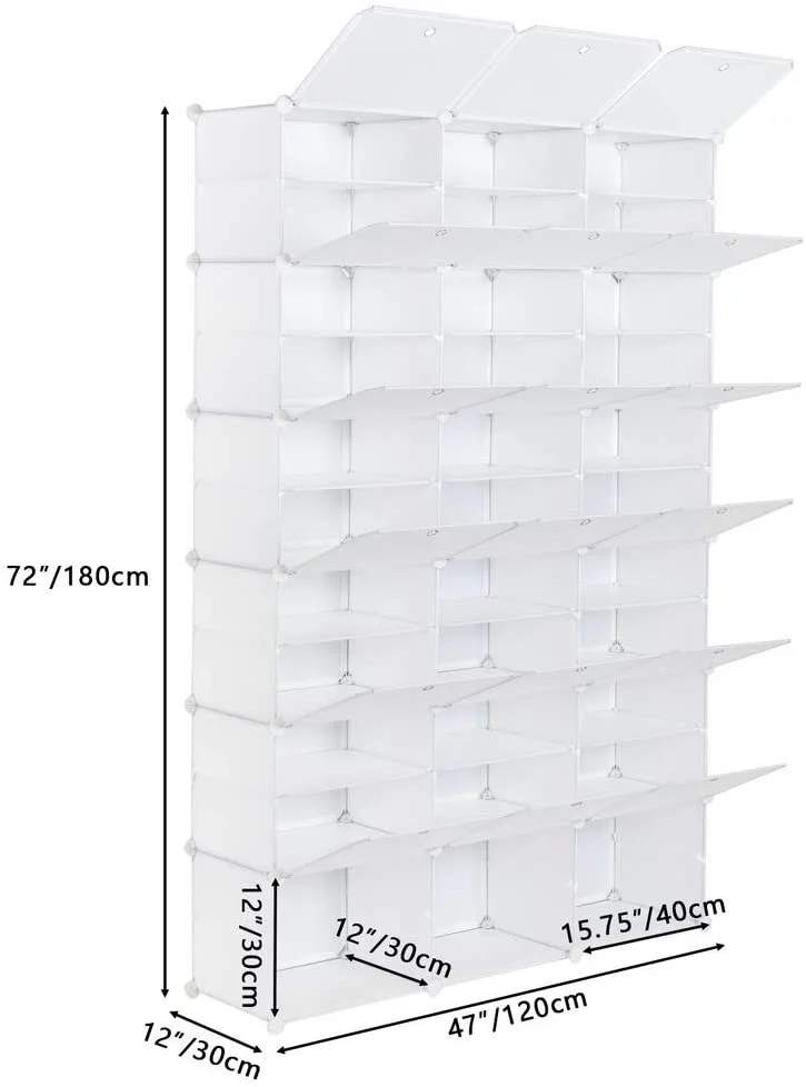 Portable Shoe Rack, 12-Tier Portable 72 Pair Shoe Rack Organizer 36 Grids Tower Shelf Storage Cabinet Stand Expandable for Heels, Boots, Slippers, White