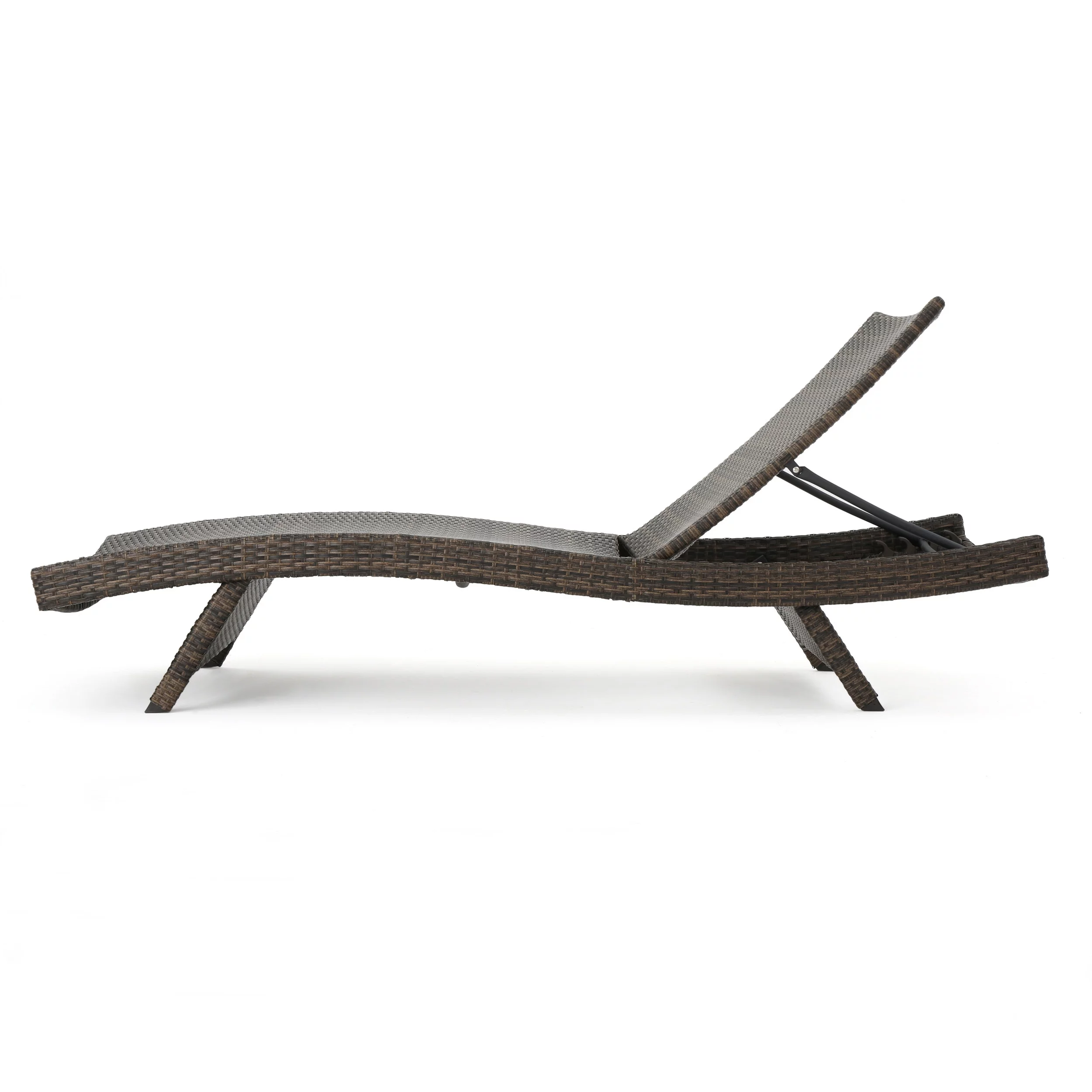 Bailee Outdoor 3 Piece Armless Wicker Chaise Lounge and Table Set, Mix Mocha