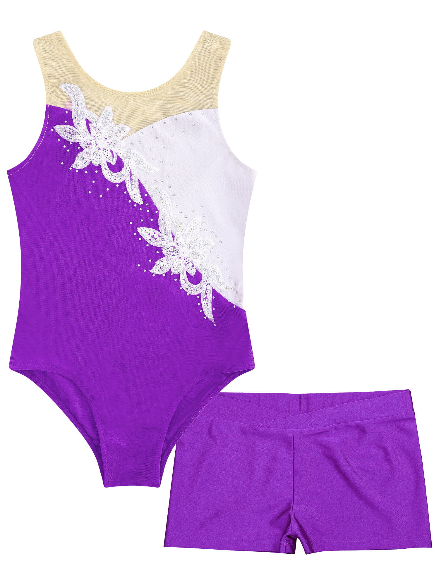 iiniim Kids Girls 2 Pieces Ballet Dance Outfits Gymnastics Leotard with Booty Shorts 4-14 Purple 6