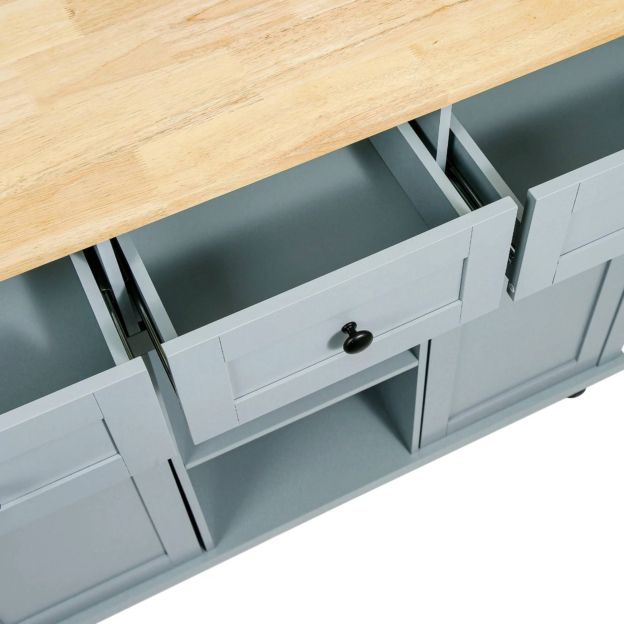 Churanty Kitchen Island with Drop Leaf and Wheels Rolling Kitchen Cart with Storage and Cabinet and 3 Drawers for Dining Room,Blue