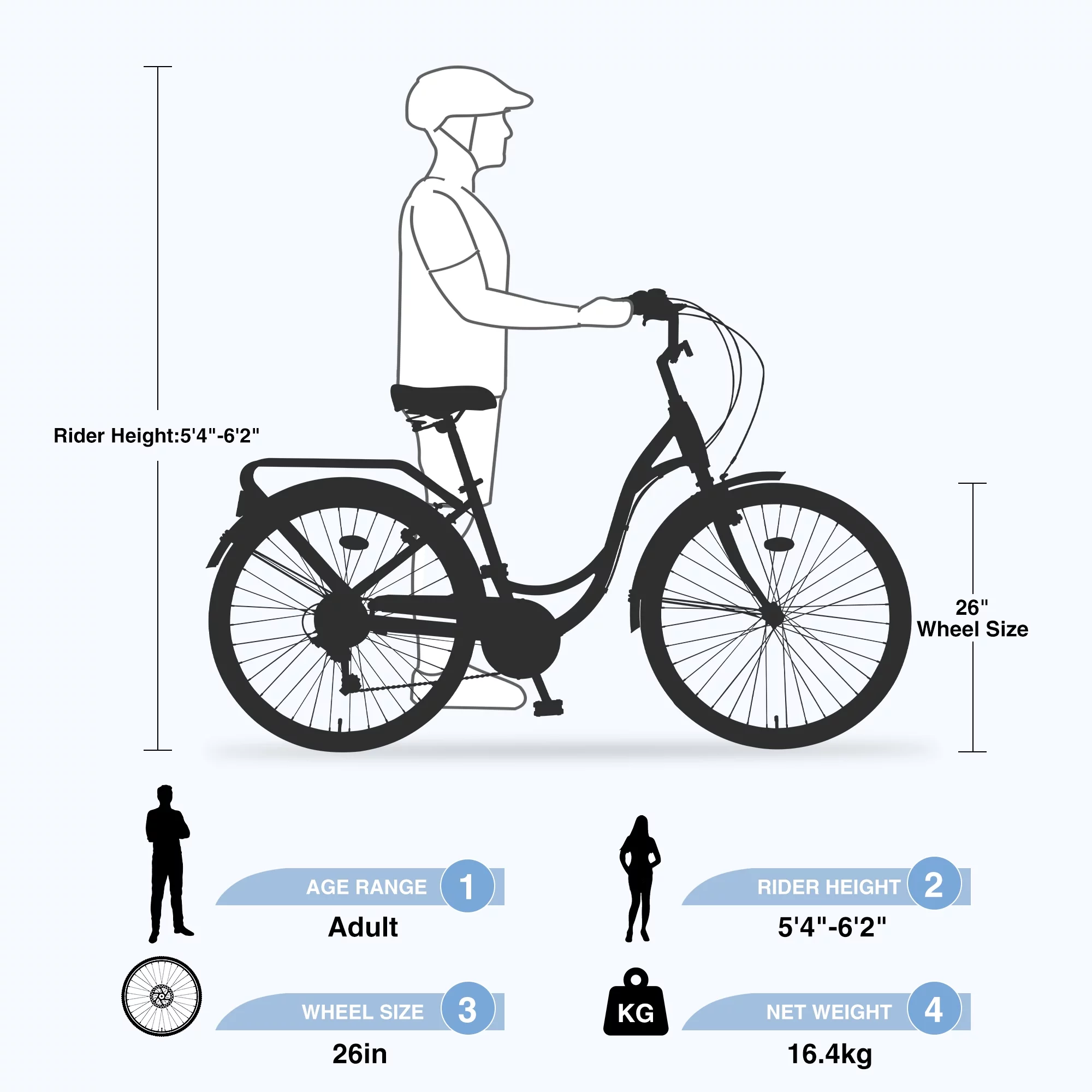 26 Inch Women's Beach Cruiser Bike with Rear Rack 7 Speeds Commuter Bike High-Carbon Steel Frame, Ladies Bicycle Blue
