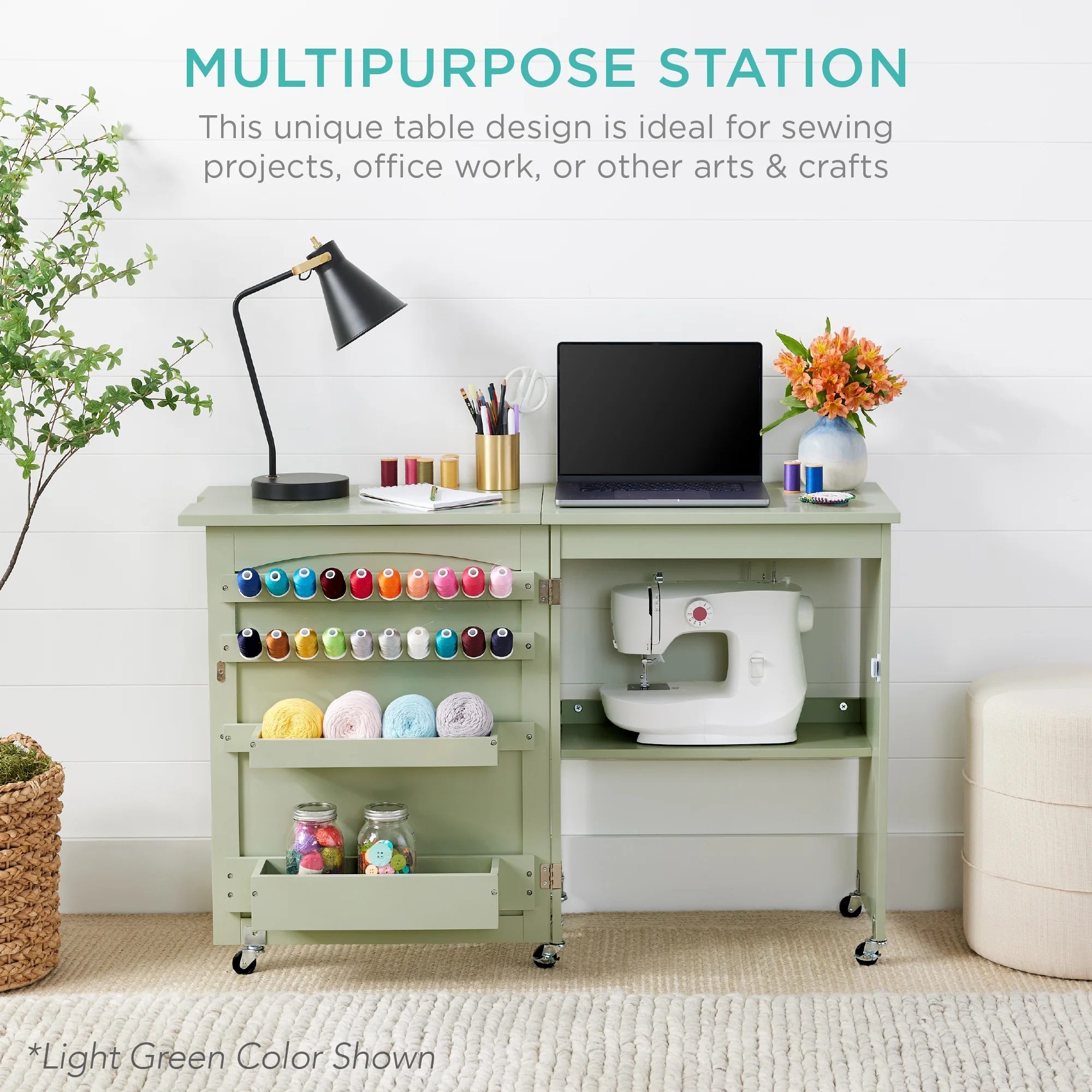 Best Choice Products Sewing Machine Table & Desk w/ Craft Storage and Trays - White