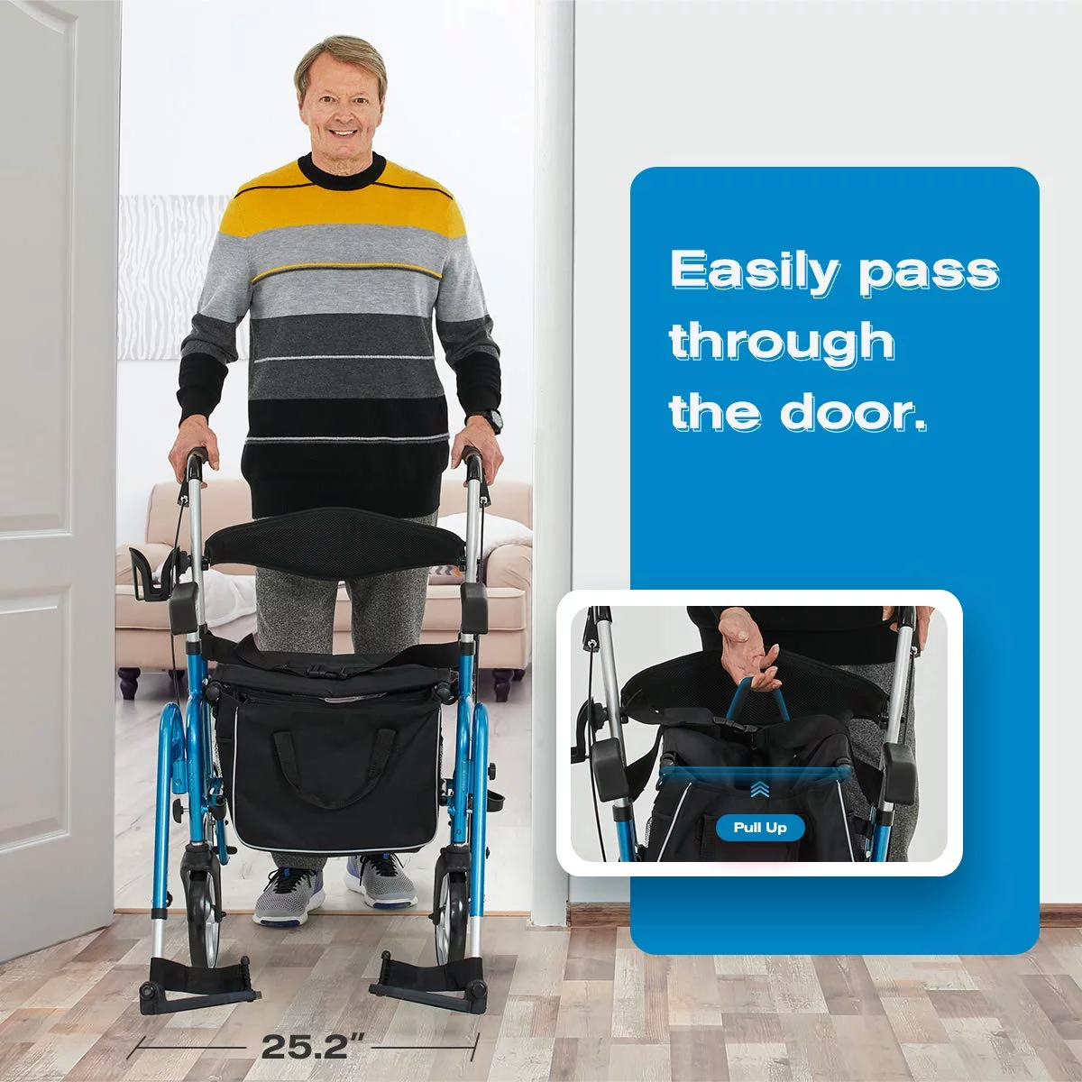 OasisSpace 2 in 1 Rollator Walker with Footrest - Transport Walker Chair with 10 inch Wheels, Walker with Cup Holder for Adult
