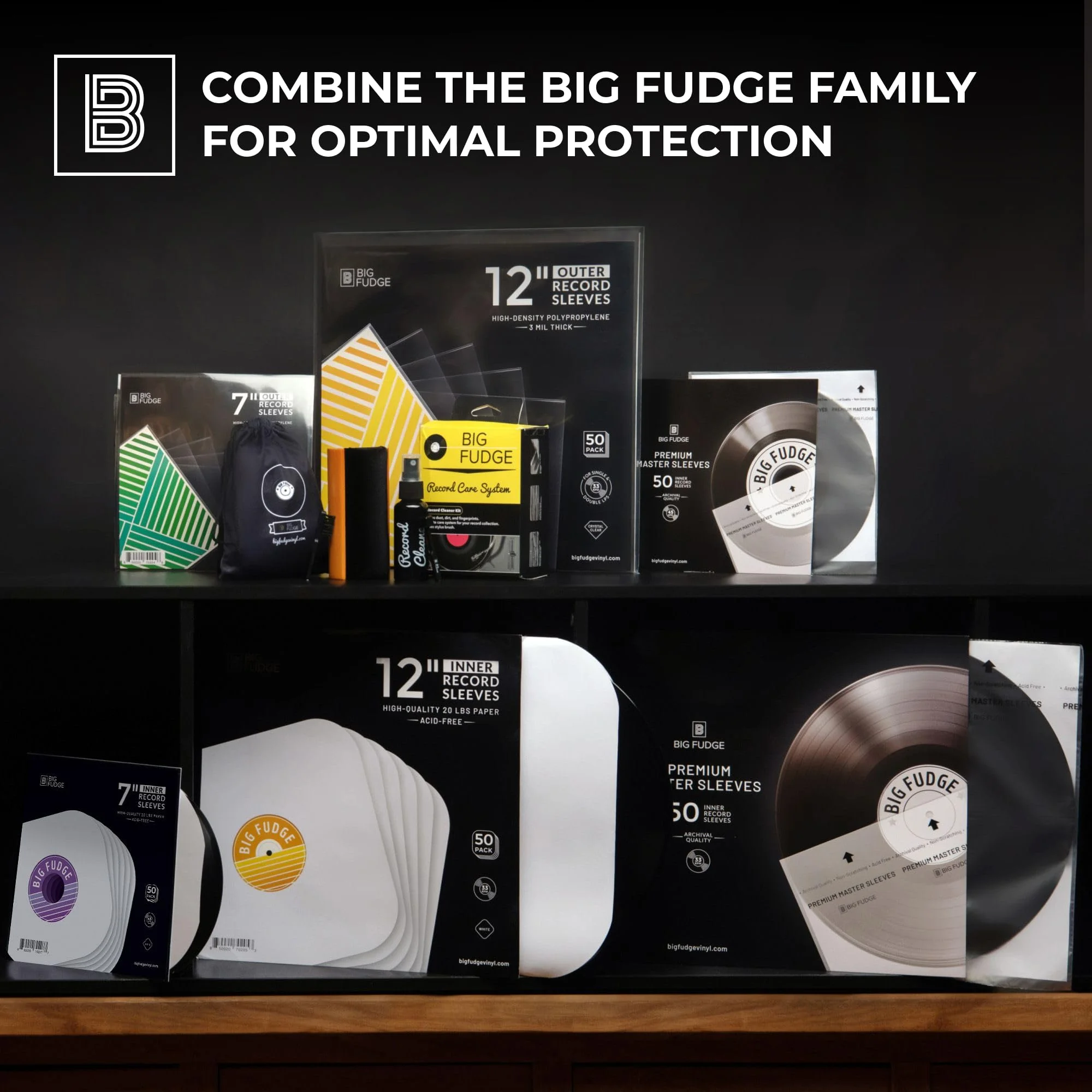 Big Fudge Vinyl Record Premium Inner Sleeves 3 Ply with Anti-Static Rice Paper 7” 50 Pack