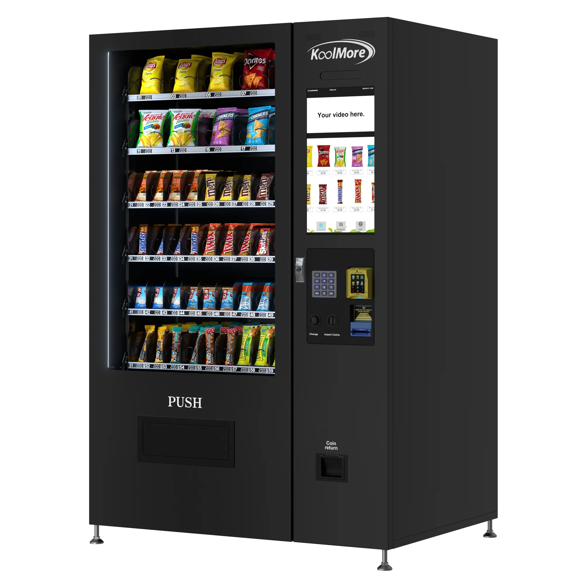 Non-Refrigerated Snack Vending Machine with 60 Slots, Credit Card Reader, and Bill acceptor with 22 Inch Touch Screen in Black (KM-VMNT-50-BR)