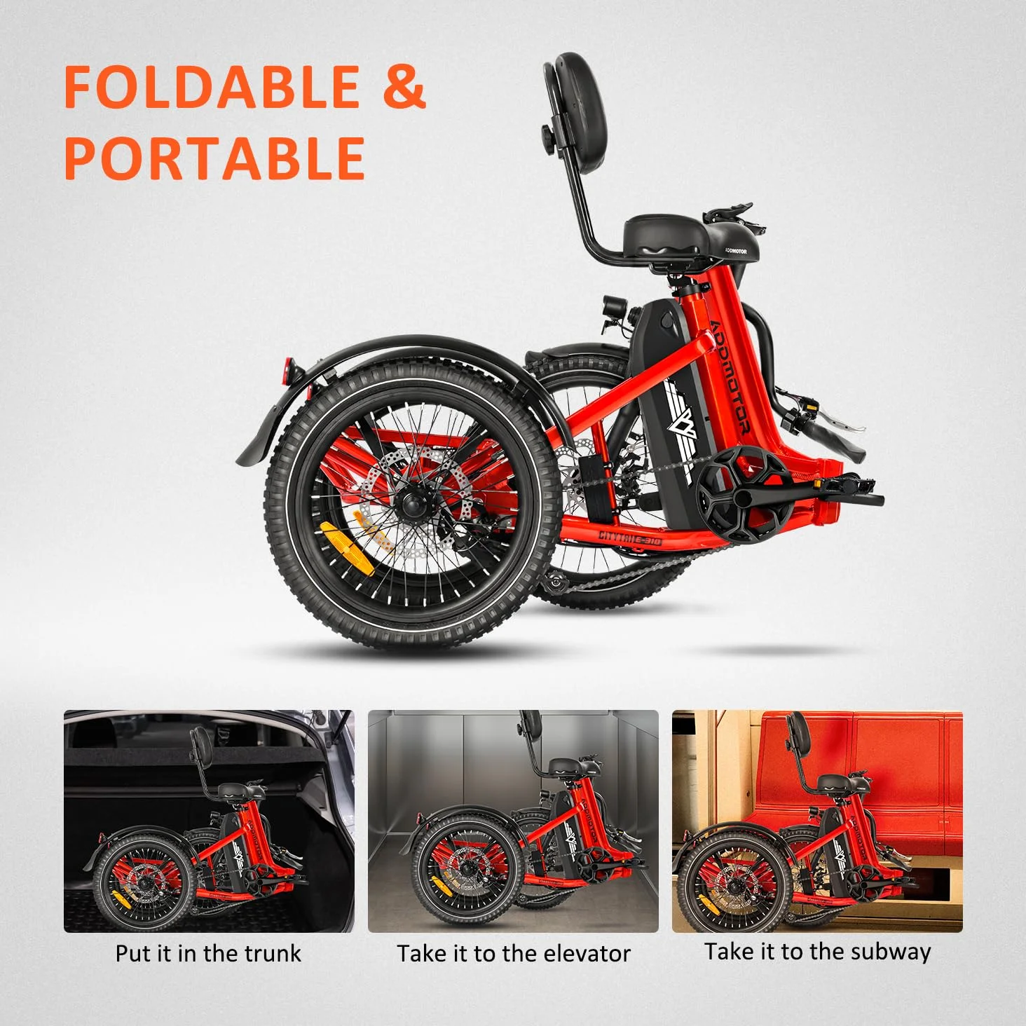 Addmotor Electric Trike, 750W (Peak 1400W) 90Miles Electric Tricycle for Adults, 48V 20Ah Folding 3 Wheel Electric Bikes with Parking Brake & Rear Speed Differential, E-310 Blue