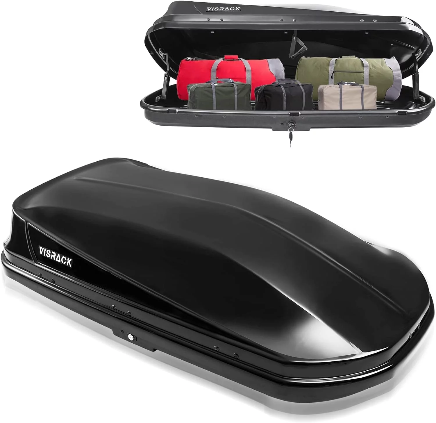 Large Hard Shell Carriers Rooftop Cargo Box with Key Lock 62 (L) x 31 (W) x 15(H) 15 Cubic Feet, Waterproof Heavy Duty Universal Roof Rack Tool-Free Install, Black