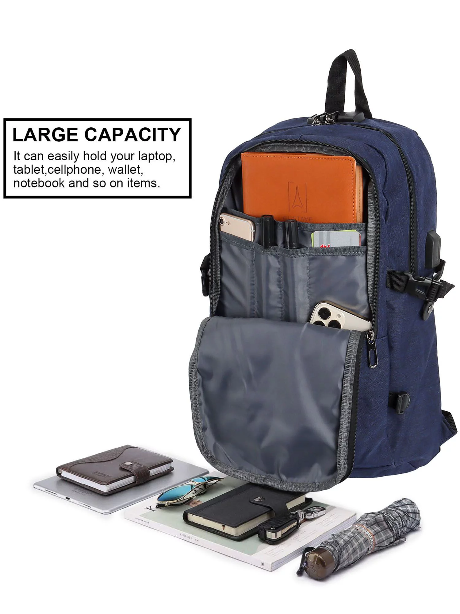 Deago Travel Laptop Backpack for Men Women Business Anti Theft Backpack with USB Charging Port Water Resistant College School Computer Bag, Gray