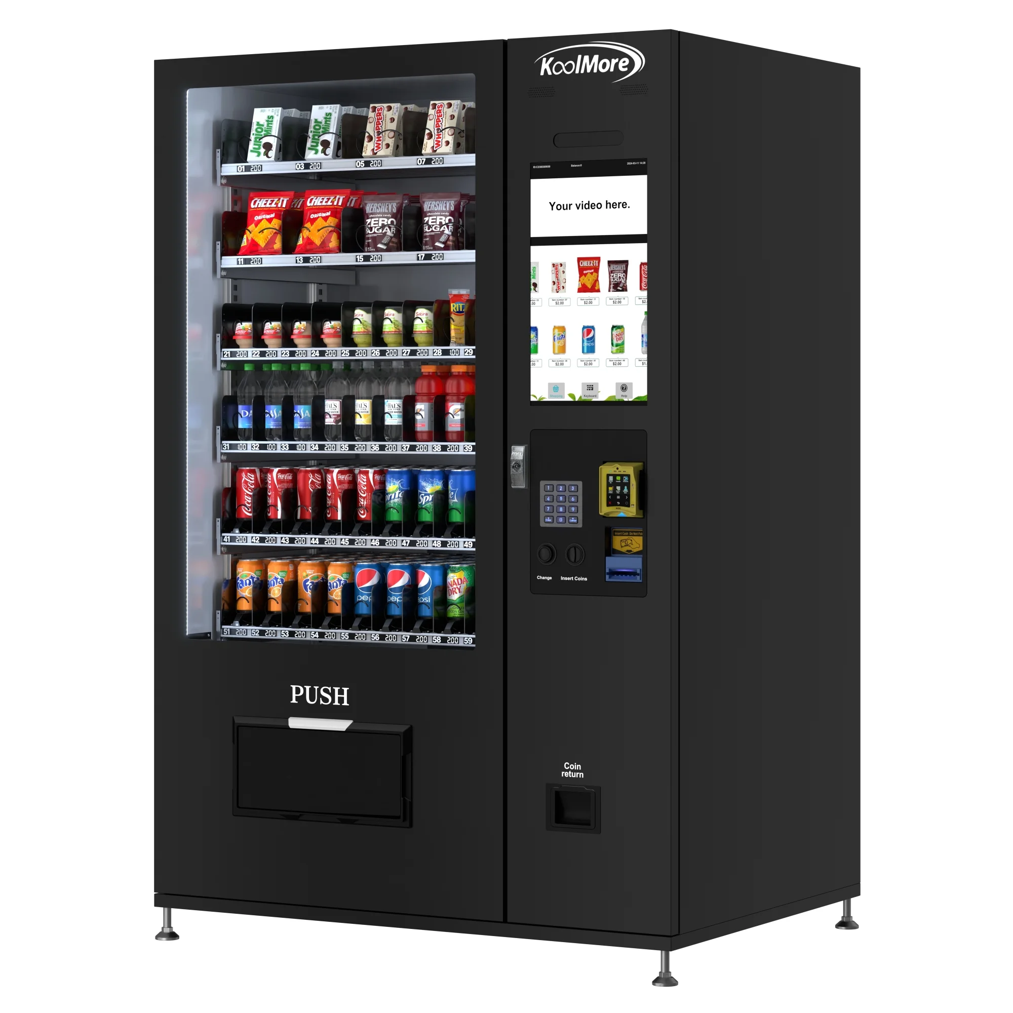 Refrigerated Snack Vending Machine with 60 Slots and 22 Inch Touch Screen With CC Reader and Bill Acceptor in Black (KM-VMRT-50-BR)