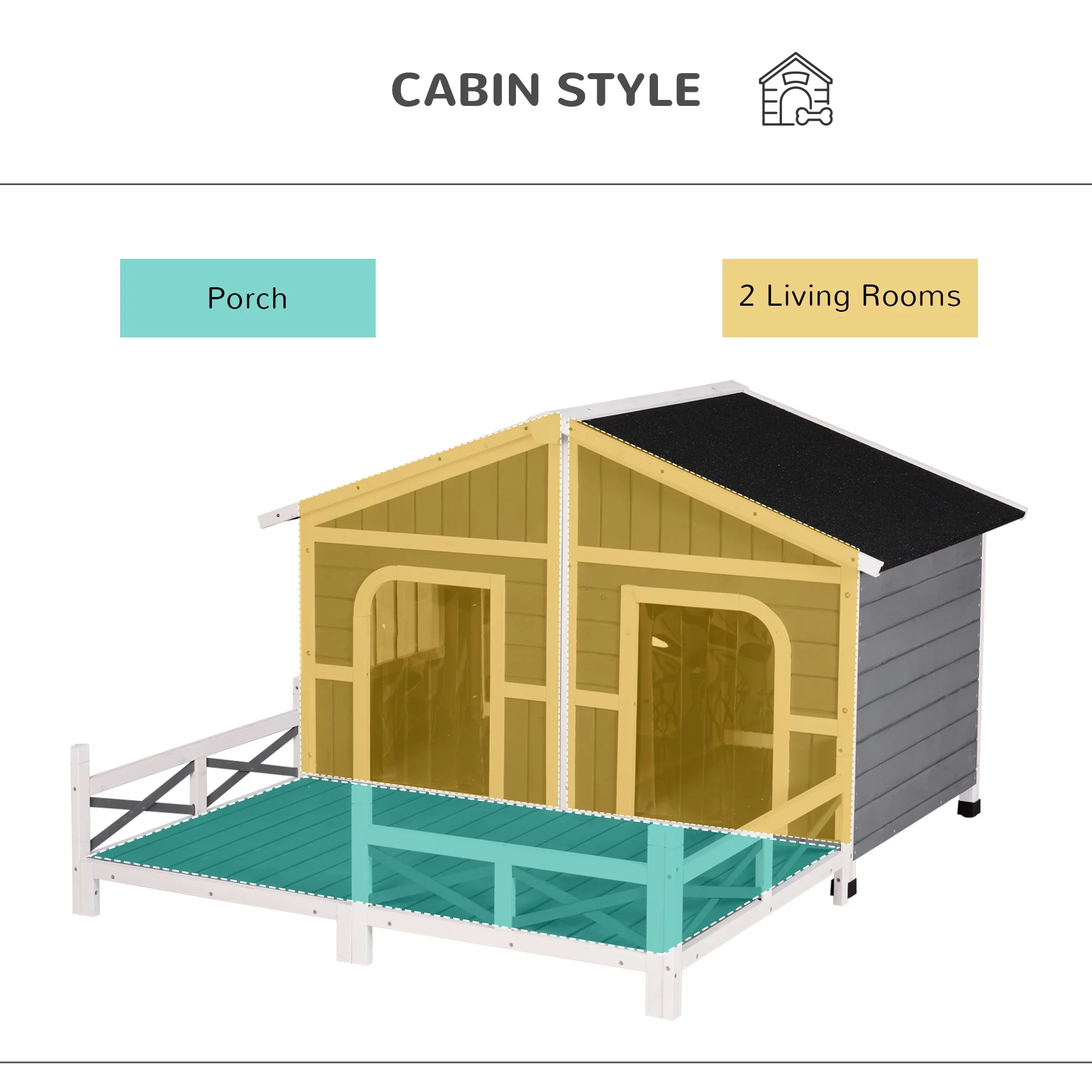 Pawhut Wooden Large Dog House, Perfect for the Porch or Deck and Includes Bottom Slide-Out Tray, 59