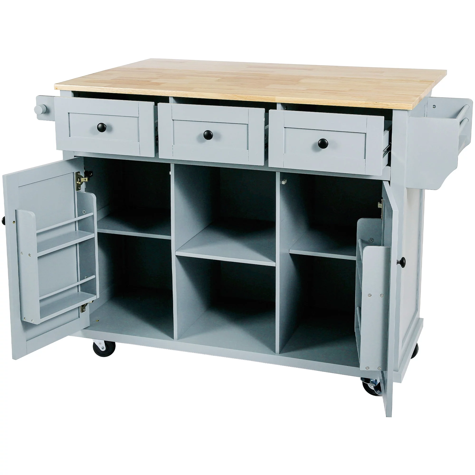 Churanty Kitchen Island with Drop Leaf and Wheels Rolling Kitchen Cart with Storage and Cabinet and 3 Drawers for Dining Room,Blue