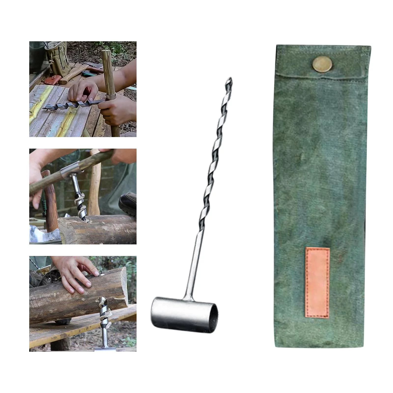 Hand Auger Wrench - Gear and Equipment Wood Drill Peg Tool Manual for Camping, Hiking and Outdoor Backpacking , Green 6mm