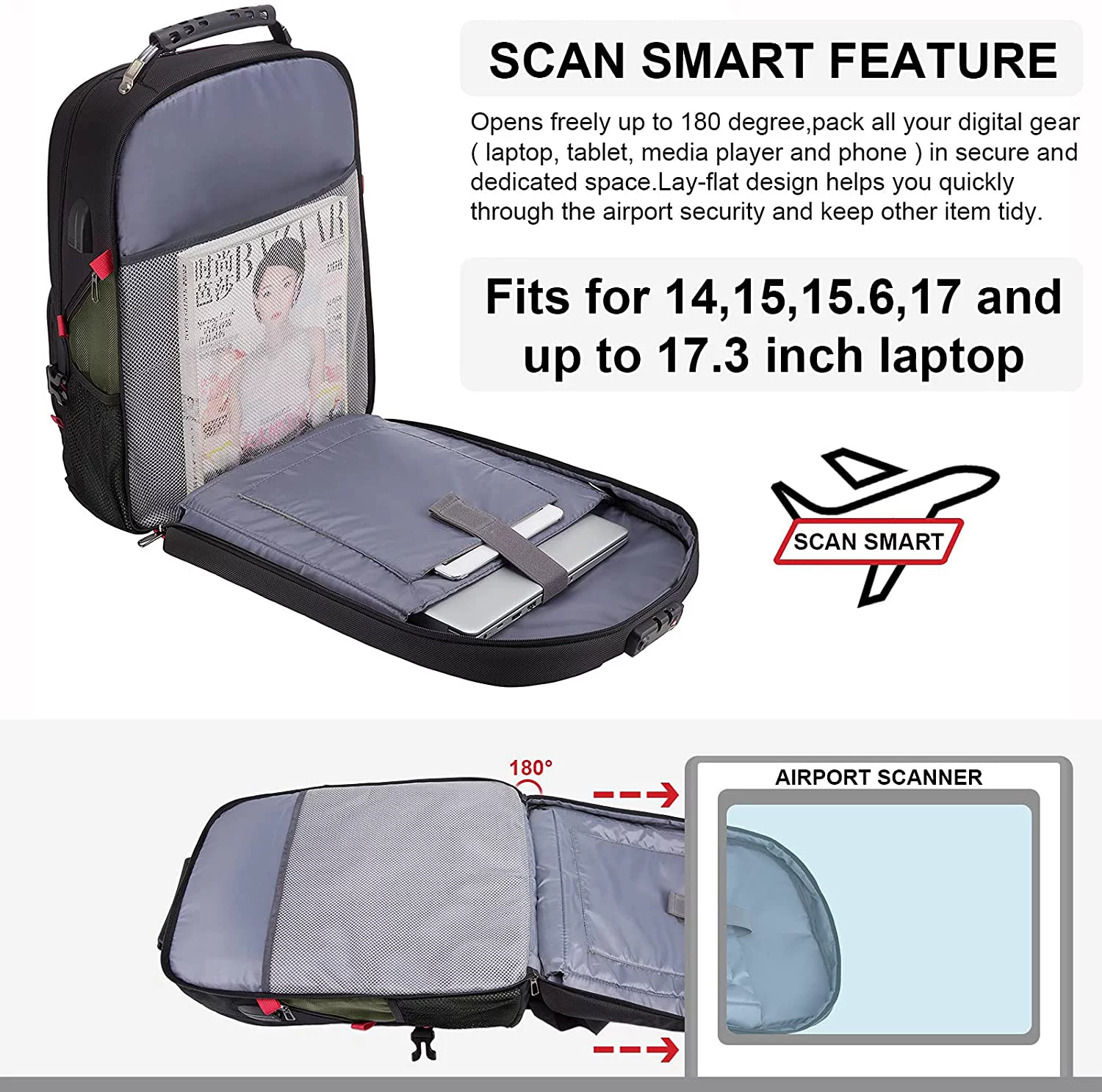 Lovevook Men Travel Bag 17 inch, Waterproof Laptop Backpack with Airport TSA Design Fit 17