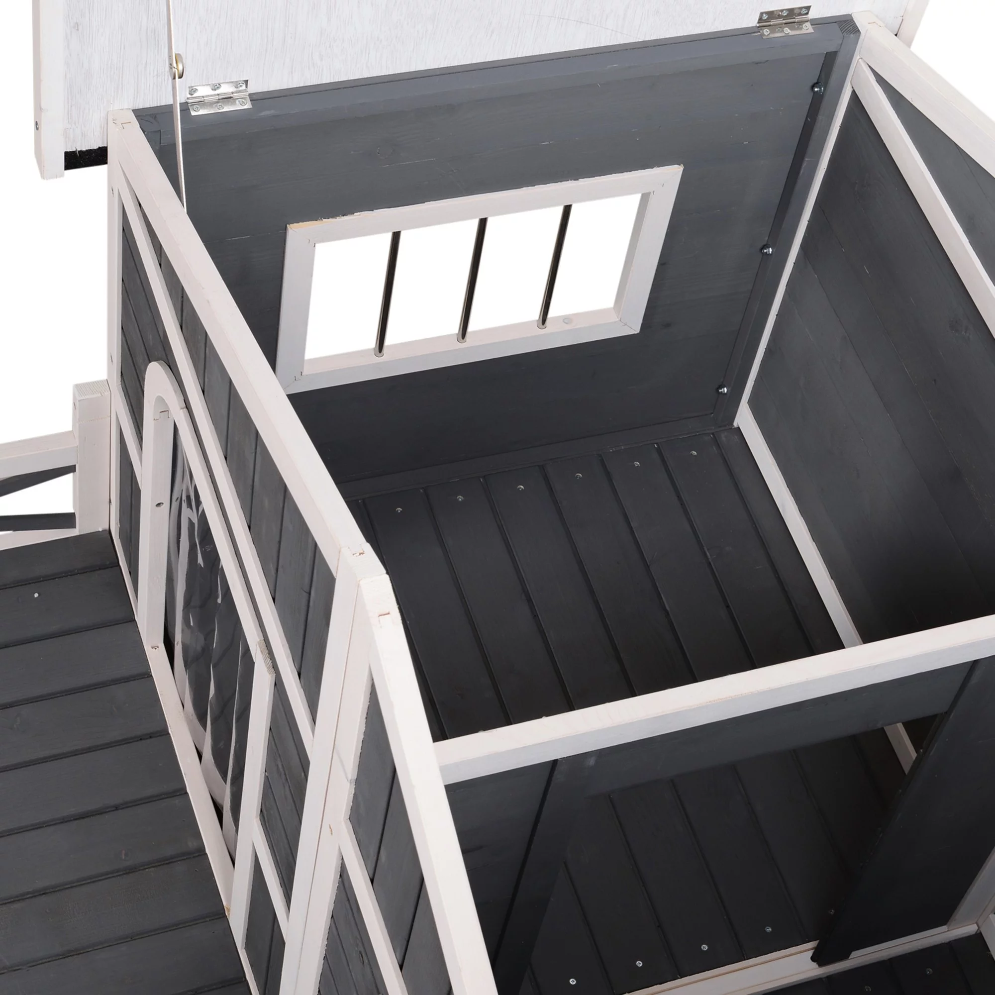 Pawhut Wooden Large Dog House, Perfect for the Porch or Deck and Includes Bottom Slide-Out Tray, 59