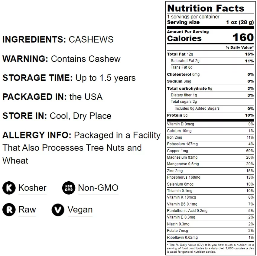 Food To Live ® Raw Cashew Nuts (Whole, Size W-240, Unsalted, Bulk) (2 Pounds)