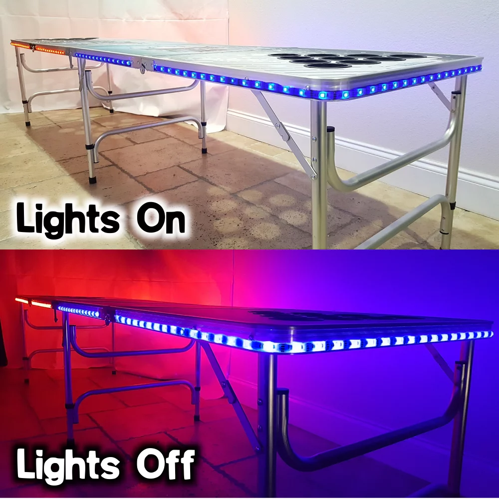 8-Foot Professional Beer Pong Table w/ Cup Holes & LED Glow Lights - Beer Pong Edition
