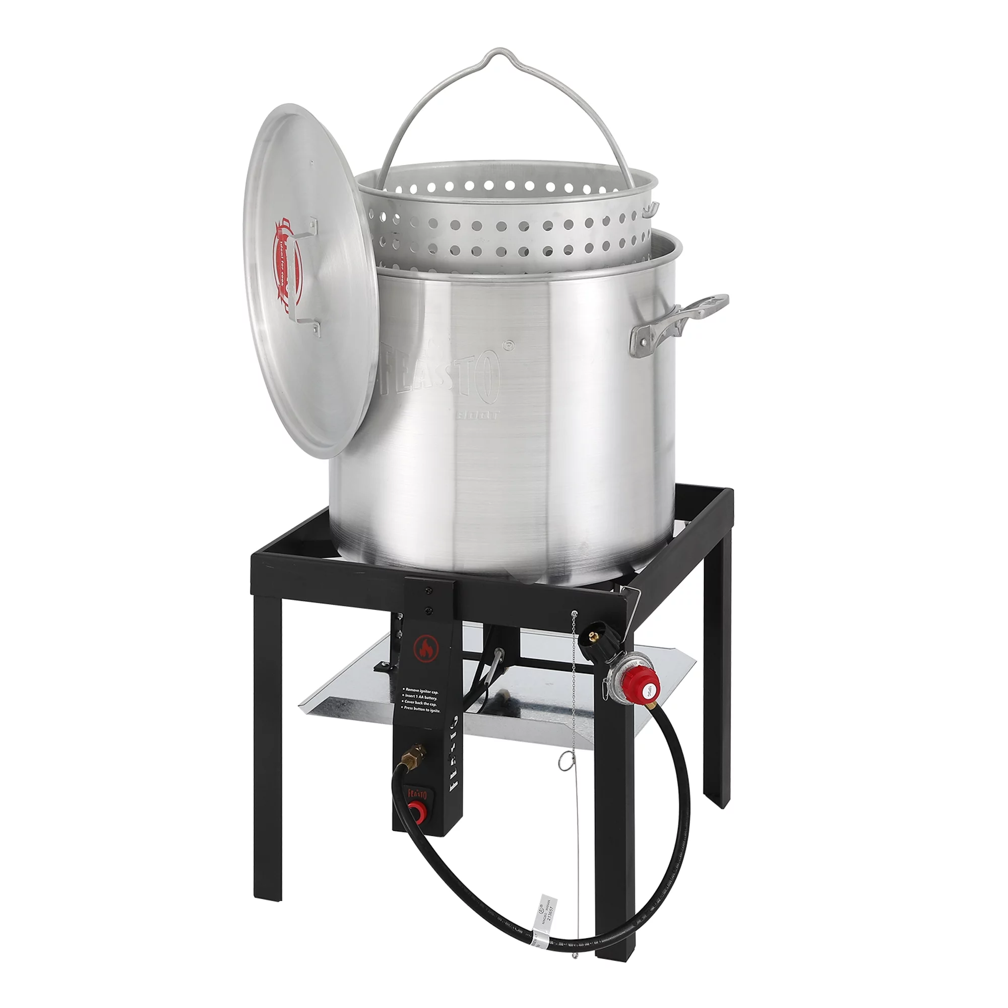 FEASTO 80 QT Seafood Boil Pot Kit with Basket and Electronic Ignitor,100,000 BTU Propane Burner