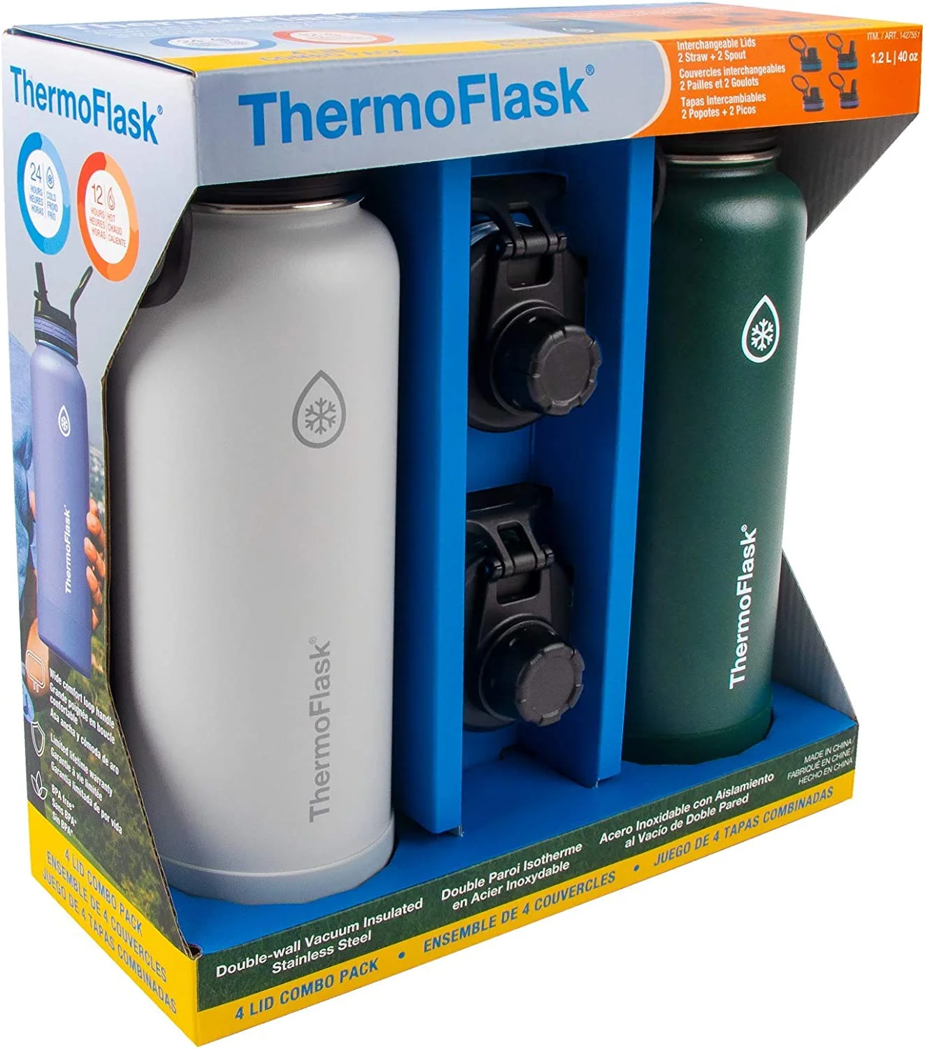 Thermoflask 40oz Stainless steel Insulated Water Bottle 2-pack - Green/White