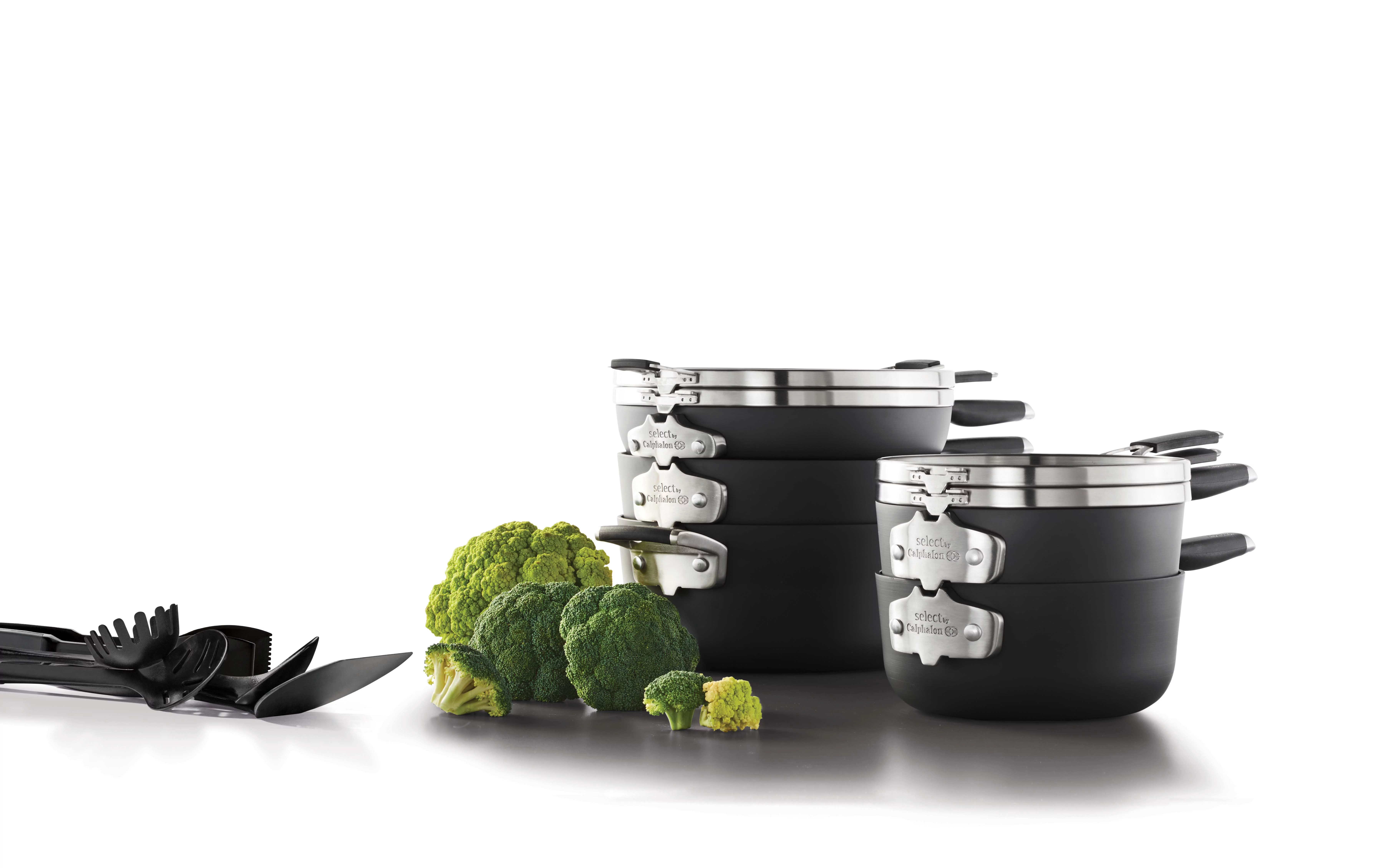 Select by Calphalon Space-Saving Hard Anodized Nonstick Pots and Pans, 14-Piece Cookware and Utensil Set