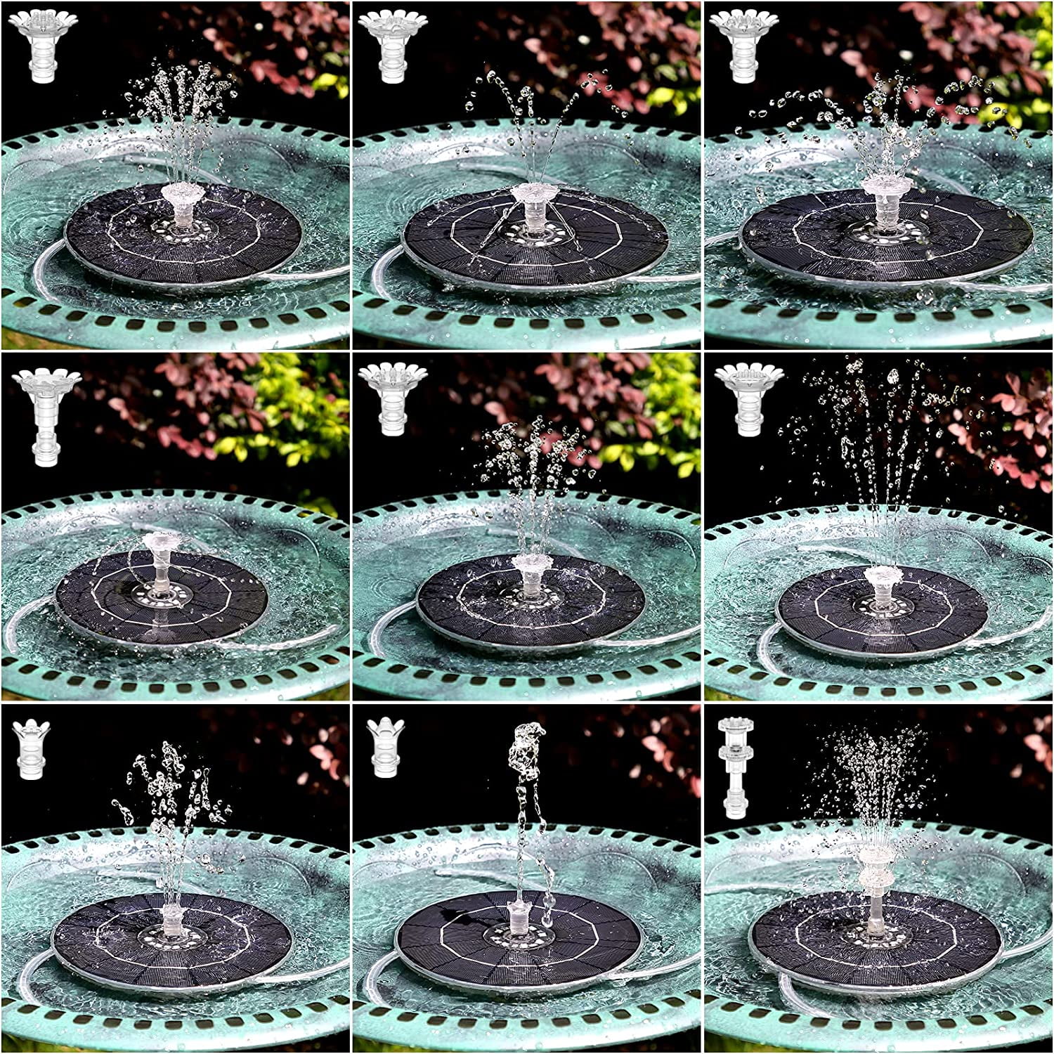 AISITIN 6.5W LED Solar Fountain with Retractable Stand,Colourful Solar Water Fountain with 3000mAh Battery and Double-Sided LED Light Solar Fountain Pump for Bird Bath,Garden,Pond,DIY Water Feature