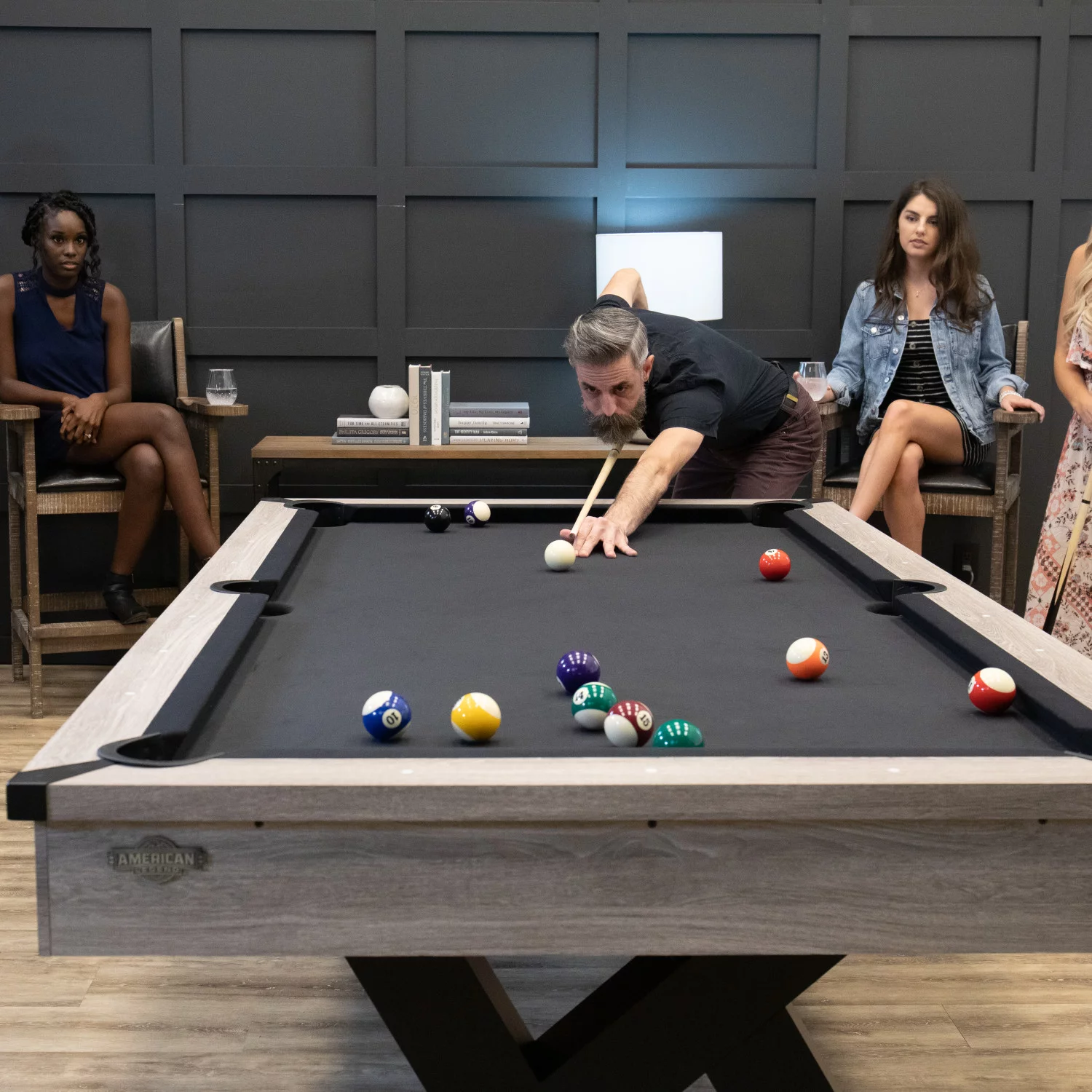 American Legend Kirkwood 90” Billiard Table with Rustic Finish, K-Shaped Legs and Black Cloth