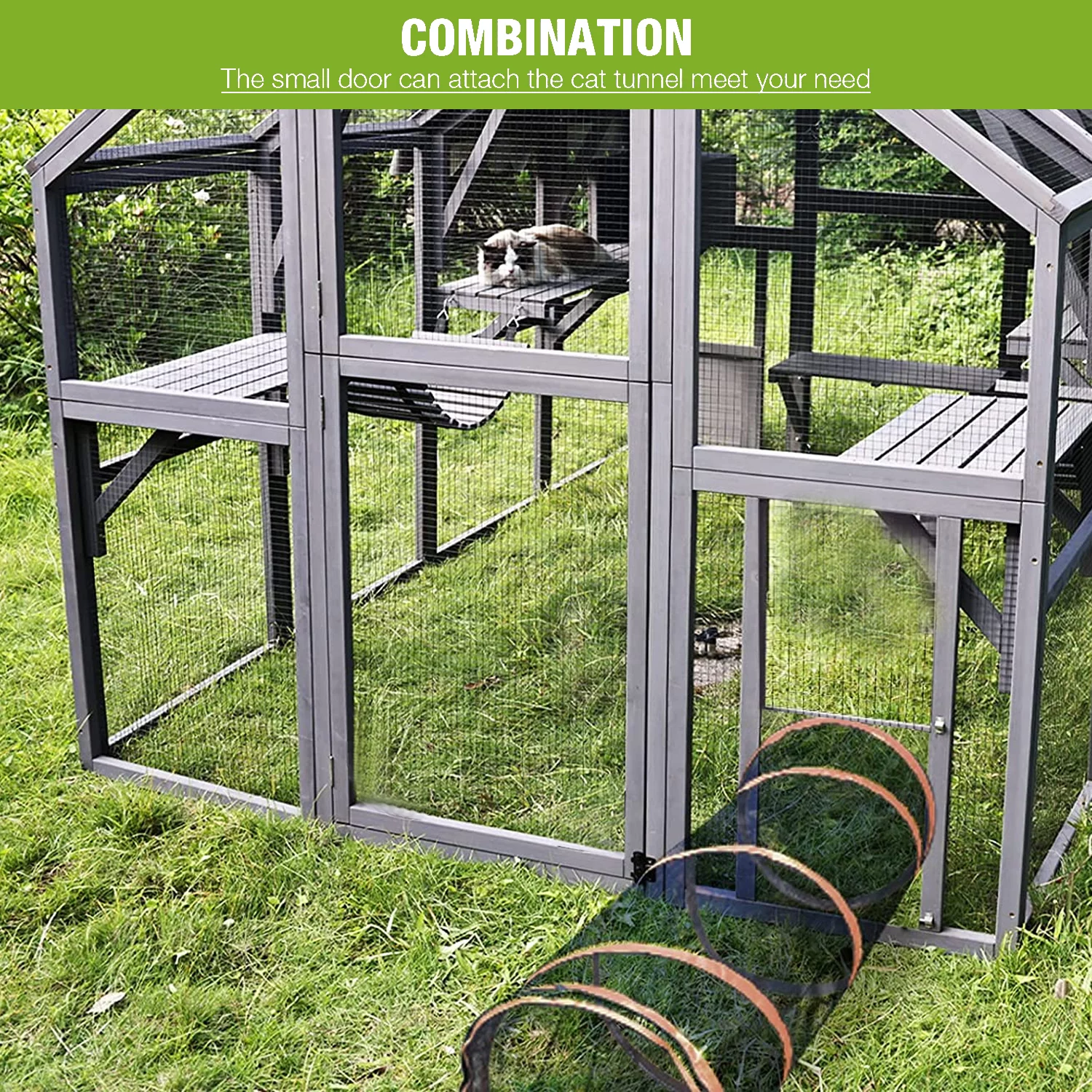 Cat House Outdoor Luxurious Cat Condo, Segmart Walk-in Weatherproof UV Proof Walk in Catio Enclosure Iguana Cage with Sunshine Board, Super Large Enter Door, Sleeping Houses, Bridges, Dark Grey