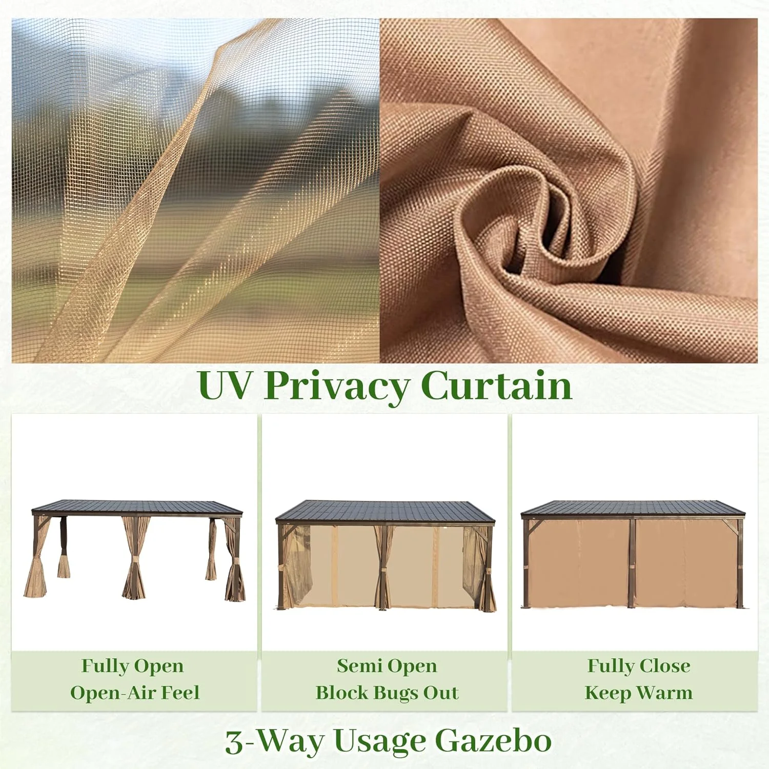 Domi 12x16FT Lean to Gazebo, Outdoor Hardtop Wall Mounted Gazebo with Sloping Galvanized Steel Roof, Durable Aluminum Frame, Netting Curtain for Deck, Porch, Backyard