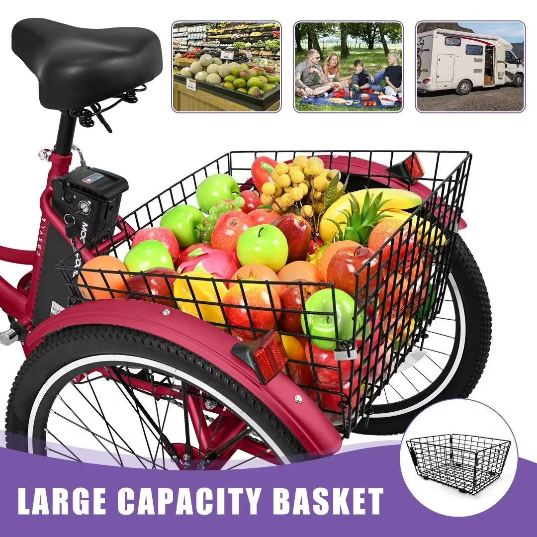 Docred 24 Inch Adult Electric Tricycles 3 Wheel Electric Bike, 15.5 mph 350W Electric Trikes for Seniors,7-Speed & 4 Adjustable Riding Modes Electric Tricycle with 36V Removable Lithium Battery,24Inch