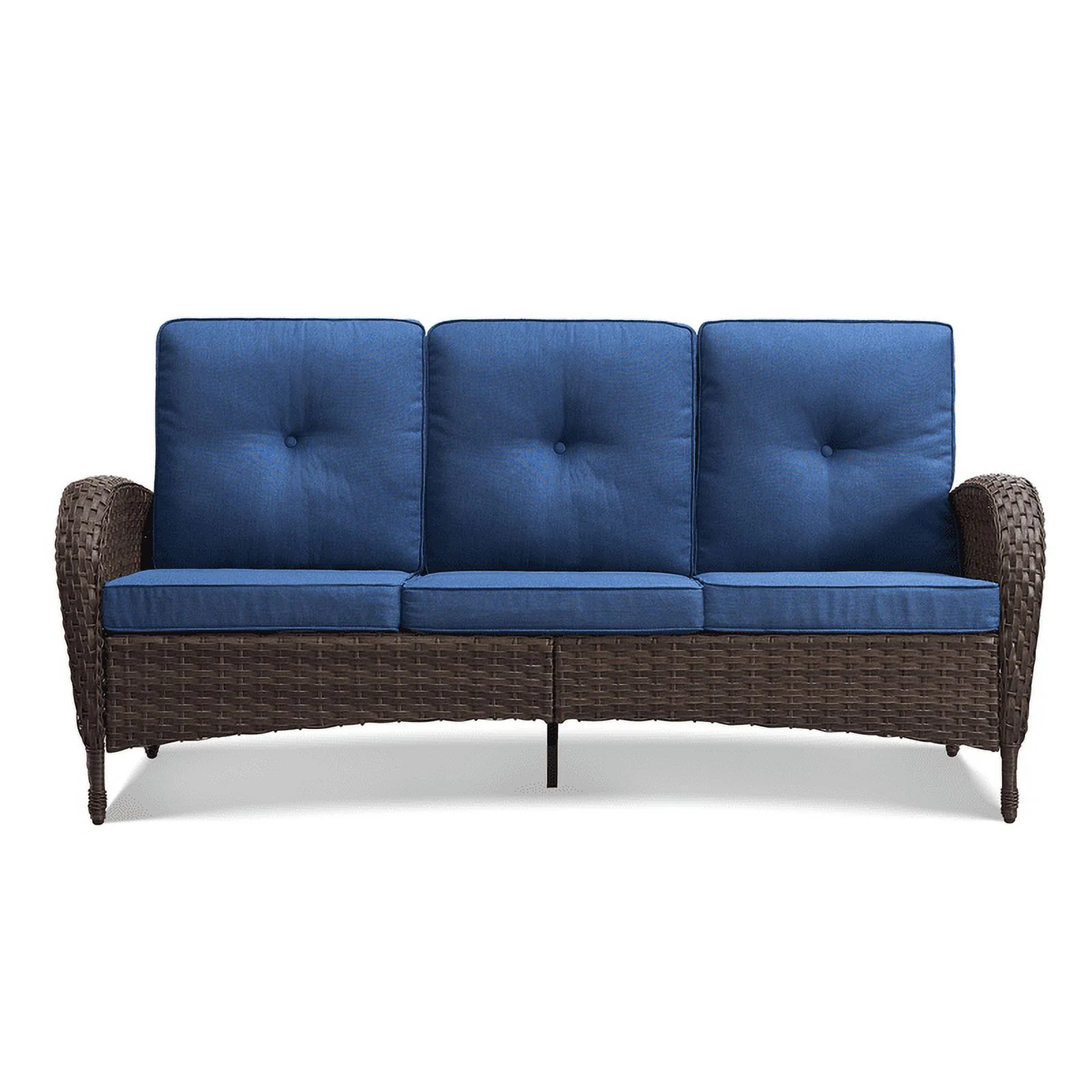 PARKWELL Outdoor 3 Seats Patio Sofa Furniture, All-Weather Wicker Rattan Couch with Removable Cushions,Blue